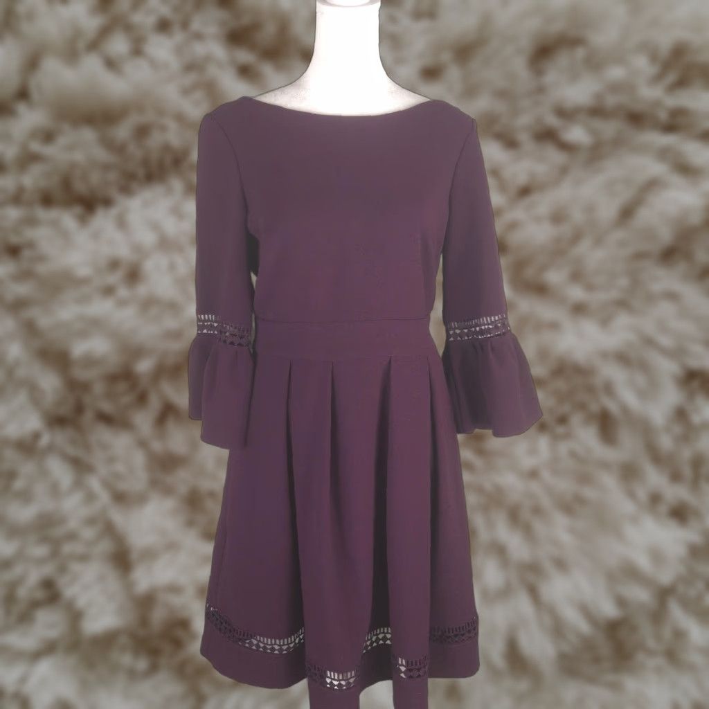 green emerald velvet dress Eliza J Jewel Neck Long Sleeve Fit & Flare With Trapunto Belt Navy main image 1