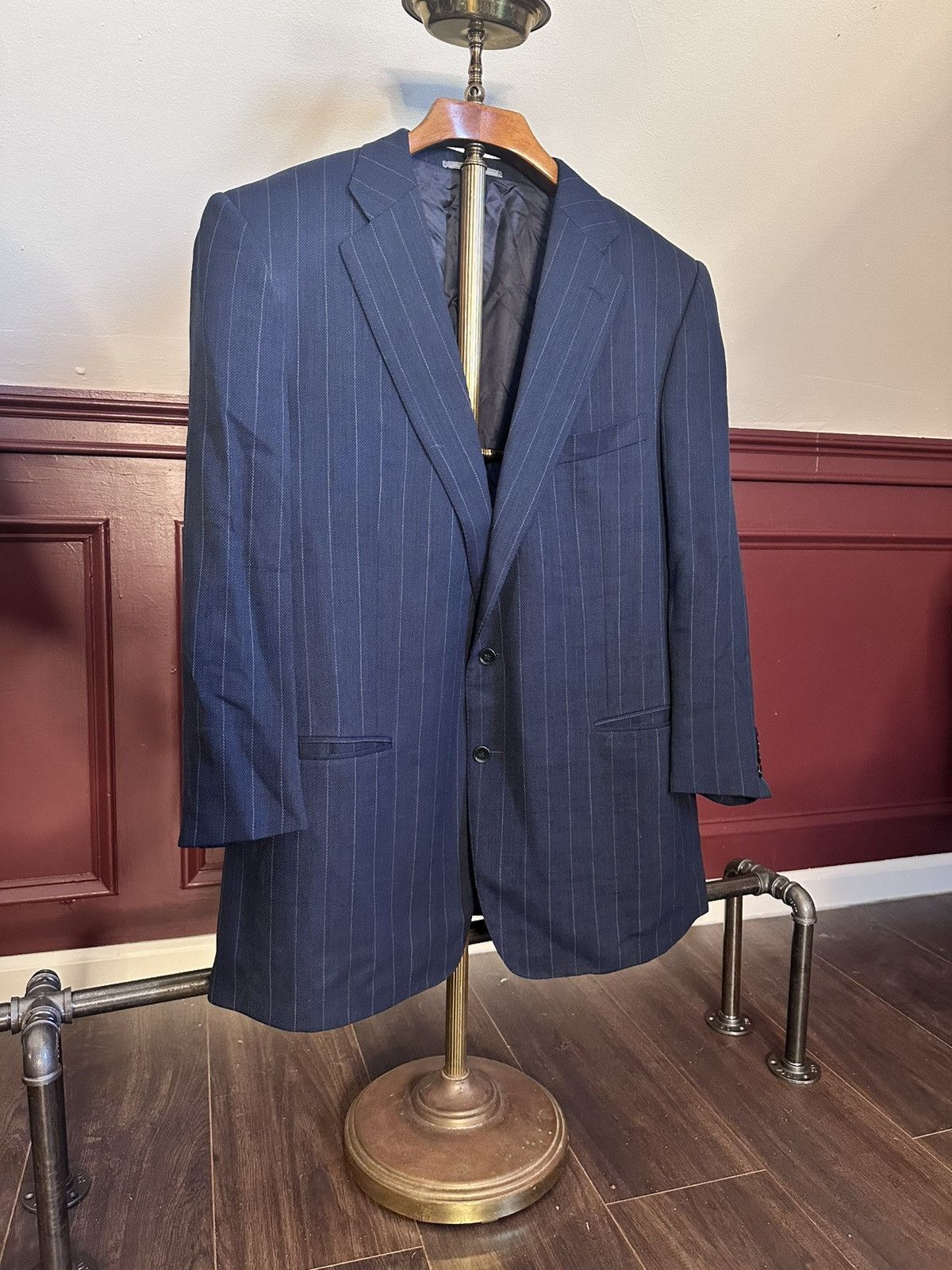 Ermenegildo Zegna Custom tailored navy pinstriped woven wool jacket Size 46R - 1 Thumbnail