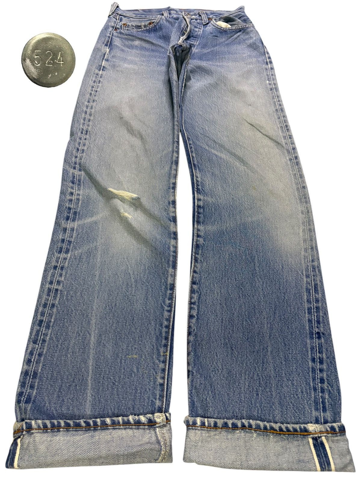 Levi's Vintage 80s Levis 501 Selvedge Distressed Jeans Button 524 Size US 26 / EU 42 - 1 Thumbnail