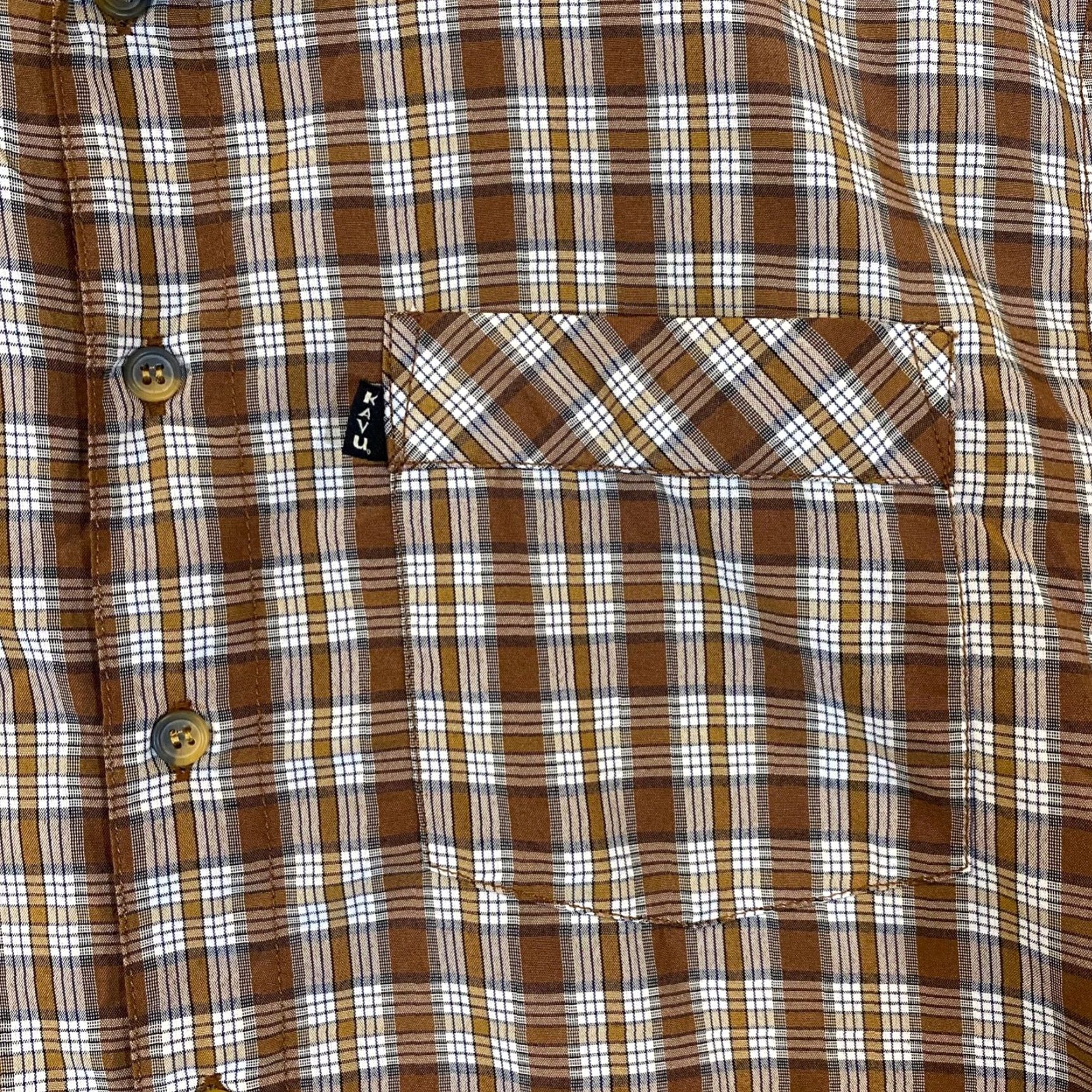 KAVU KAVU Shirt Mens Large Gray Brown Plaid Button Up Hiking Trail Top Short Sleeve Size US L / EU 52-54 / 3 - 3 Thumbnail