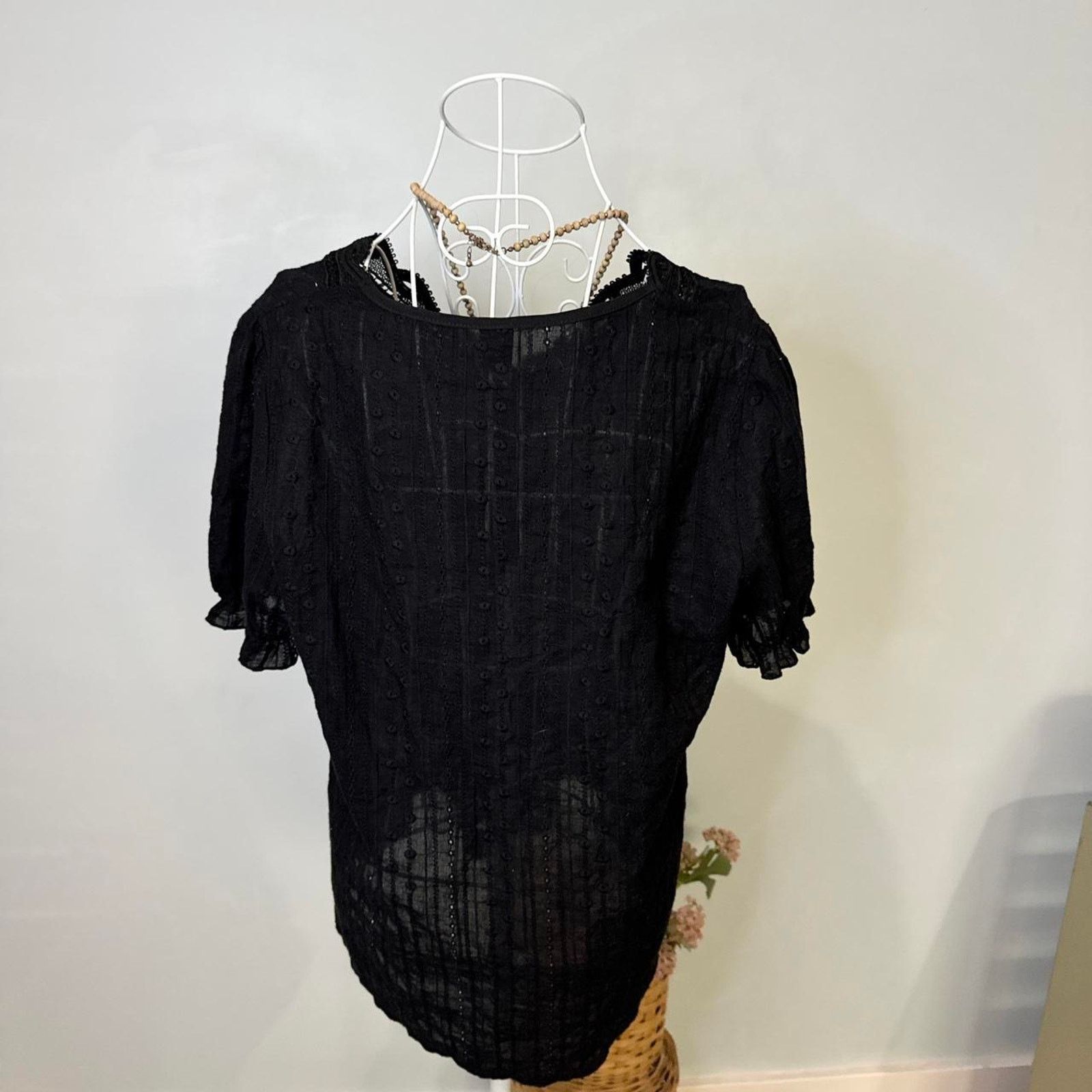 Other Stunning vintage y2k black eyelet lace babydoll blouse top Size L / US 10 / IT 46 - 4 Thumbnail