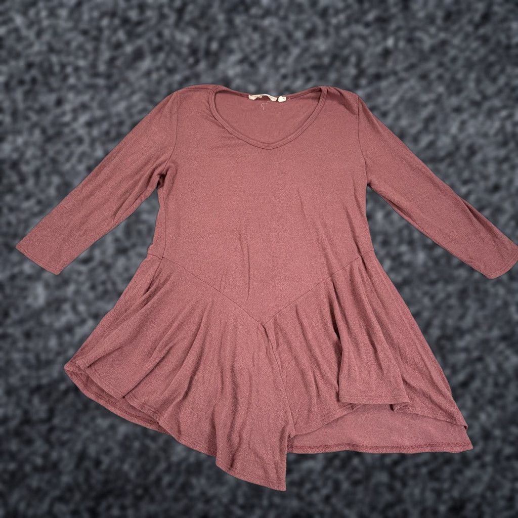 Soft Surroundings Soft Surroundings Tunic Top Blouse Womens Medium Pink 3/4 Sleeve Scoop Neck Relaxed Fit Asymmetrical Handkerchief Hem Dusty Rose Vintage No Size M / US 6-8 / IT 42-44 - 1 Thumbnail