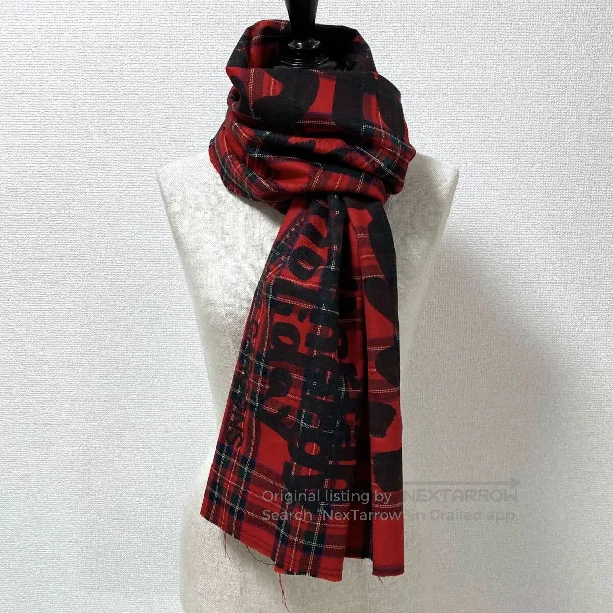 Comme des Garcons Red Plaid Wool Shawl Scarf. Size ONE SIZE - 3 Thumbnail