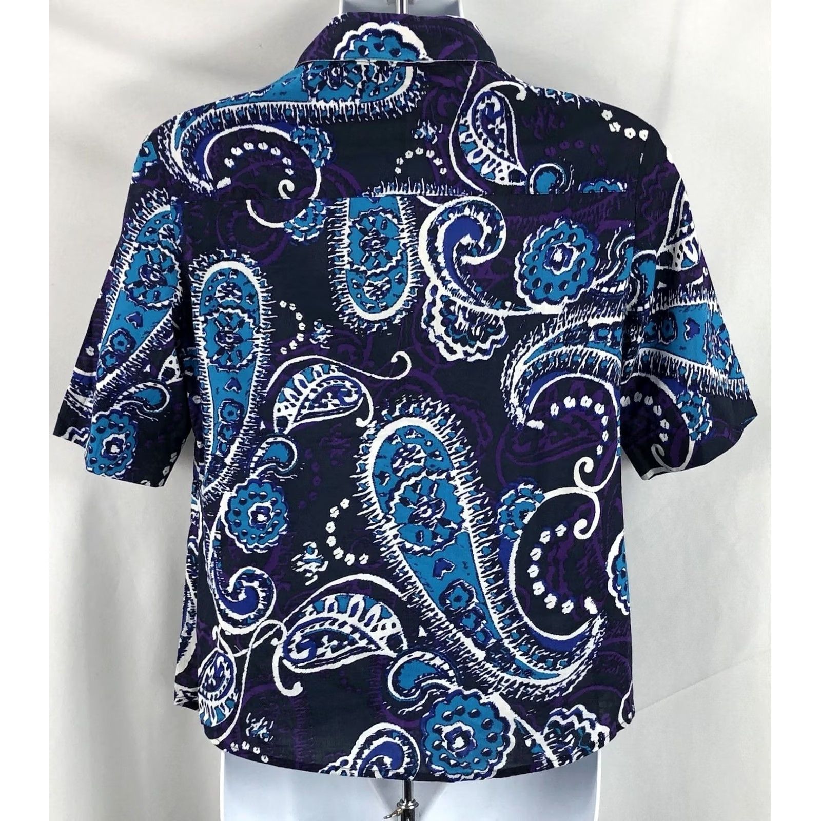 Vintage Jones NY Signature Purple Geometric ButtonUp Short Sleeve Collar Blouse PP Petite Women Shirt Size XXS / US 00 / IT 34 - 3 Thumbnail
