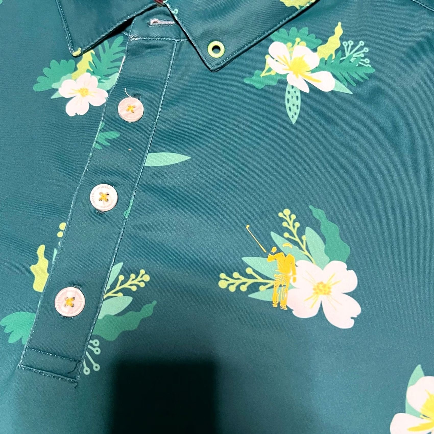 Vintage William Murray Polo Shirt Men Large Green Performance Golf Floral All Over Print Size US L / EU 52-54 / 3 - 2 Thumbnail