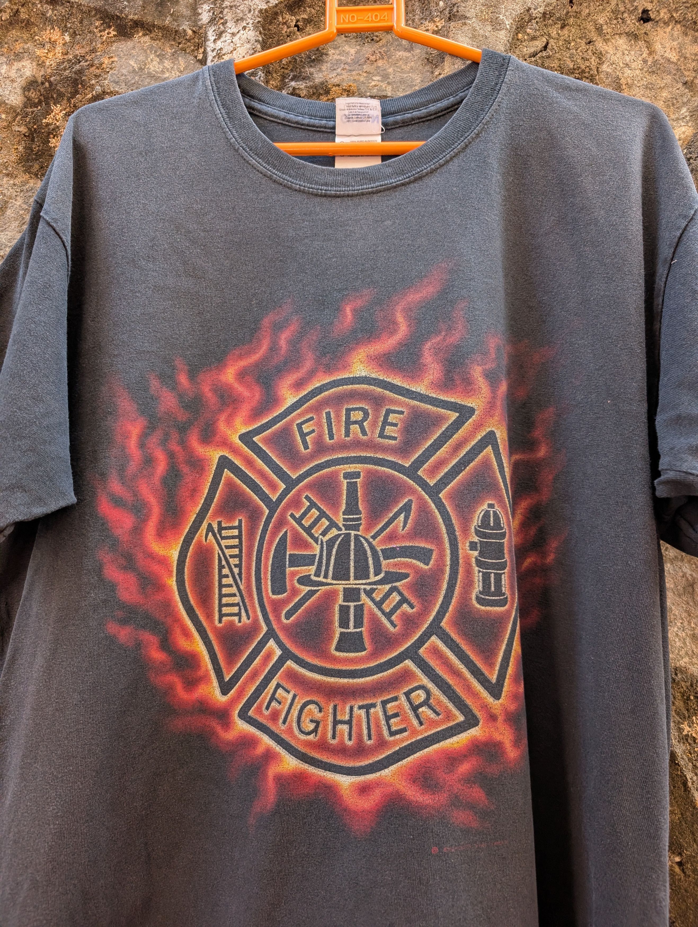 Vintage Thrashed Faded Vintage Y2K Fire Fighter Flames Tee Size US L / EU 52-54 / 3 - 3 Thumbnail