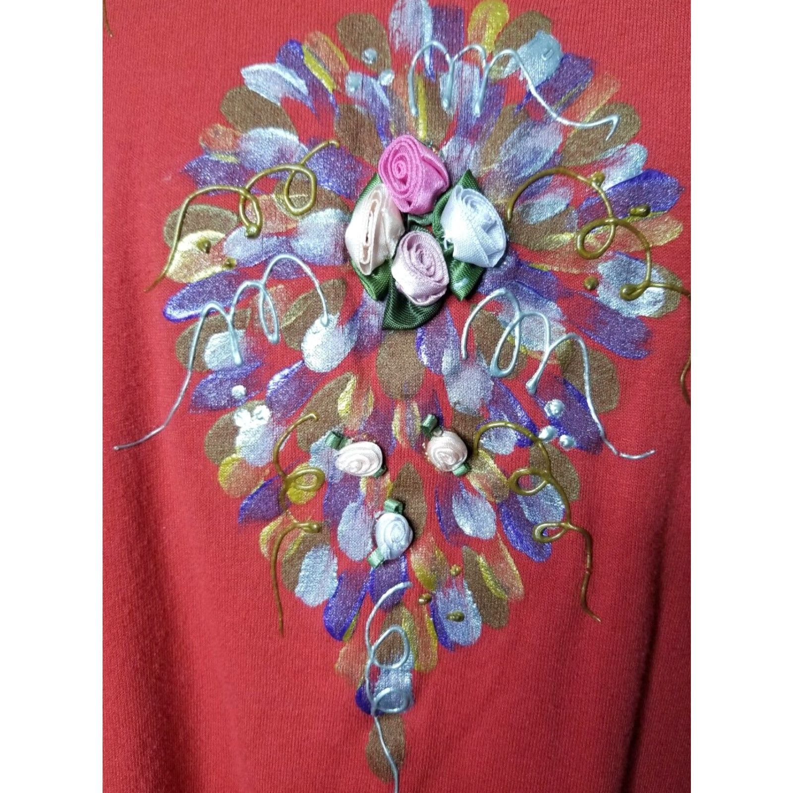 Vintage VINTAGE MB II XL Red Glitter Puff Paint T-Shirt Arts & Crafts 1980s Mens Size US XL / EU 56 / 4 - 5 Thumbnail