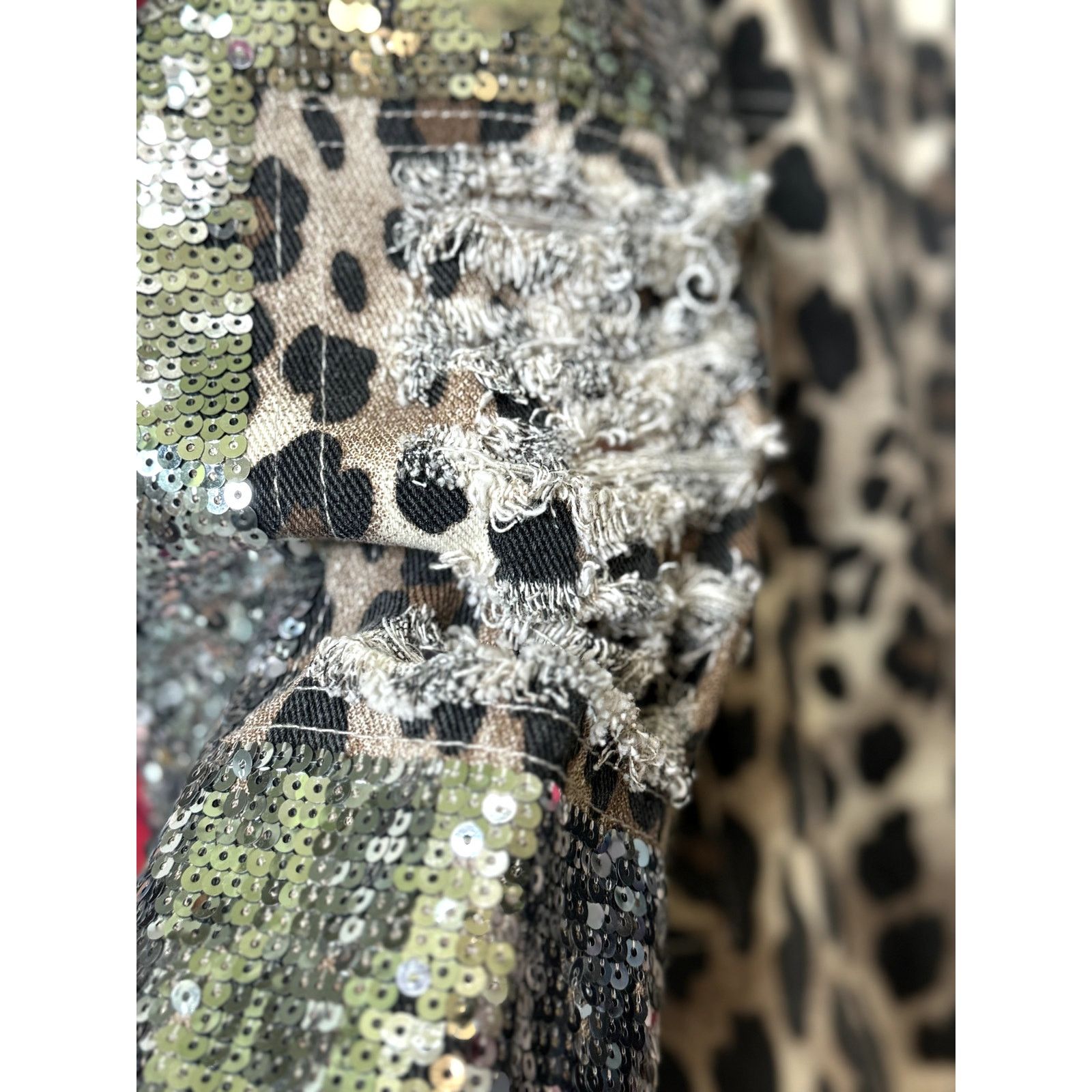 Macron Macaron Sequin Sleeve Leopard Print Jean Jacket Small Size S / US 4 / IT 40 - 7 Thumbnail