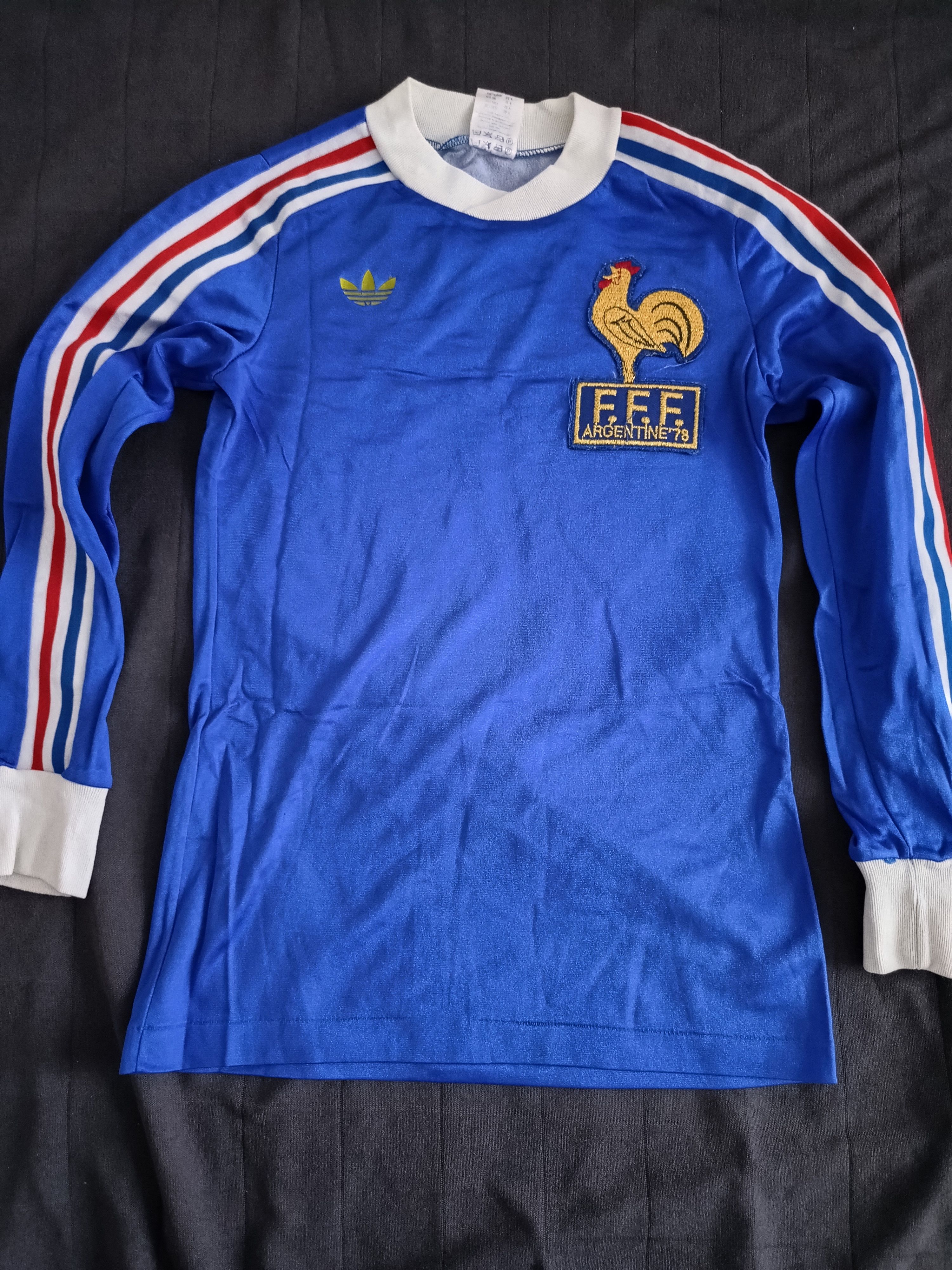 image of Adidas France Home Football Shirt 1978 - 1980 Vintage in Blue, Men's (Size 2XS)