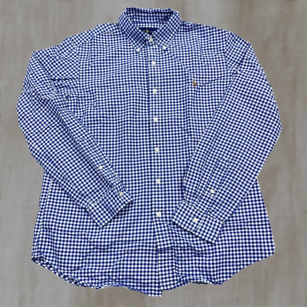 Ralph Lauren Ralph Lauren Shirt Mens L Blue Oxford Men Check Button Gingham Dress Flesh Size 42R - 1 Thumbnail