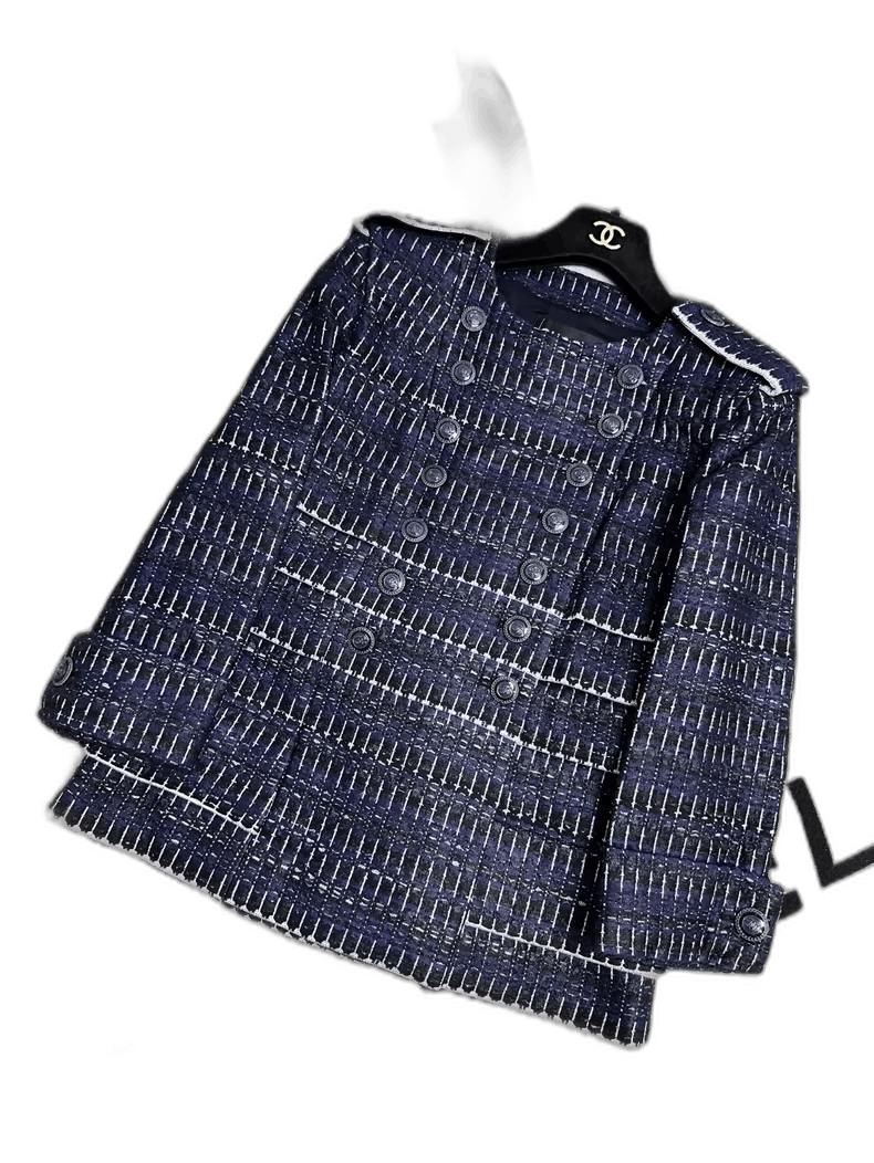 Chanel Chanel Navy Blue Woven Double-Breasted Jacket Size S / US 4 / IT 40 - 1 Thumbnail