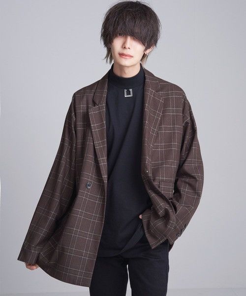 Other Oversized Plaid Tailored Jacket / Brown Check Size 40R - 1 Thumbnail