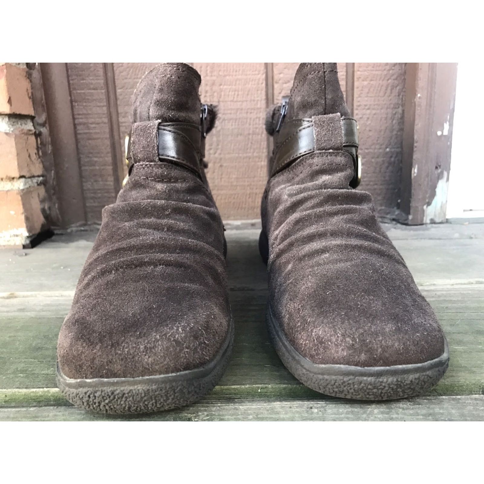 Vintage VINTAGE BASS ELLAMAY WOMENS SZ 9M BROWN LEATHER SIDEZIP BUCKLE MONKSTRAP ANKLE BOOTS-377 Size US 9 / IT 39 - 2 Thumbnail