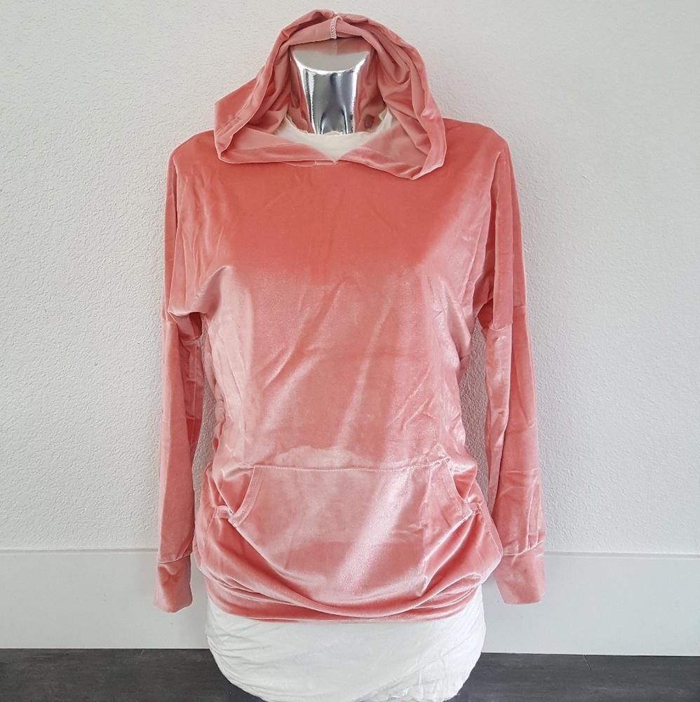 Designer Pink Lush Velvet Hooded Sweatshirt Size M / US 6-8 / IT 42-44 - 1 Thumbnail