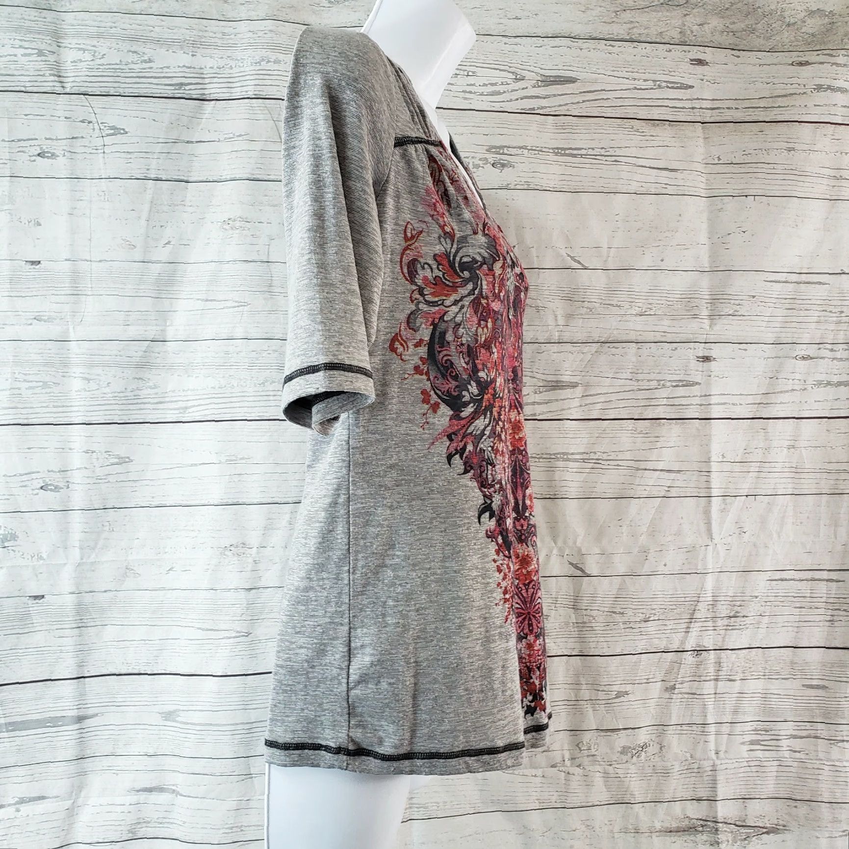 Vintage Unity World Wear Womens Top Shirt XS Small Gray Floral Half Sleeves Size S / US 4 / IT 40 - 3 Thumbnail