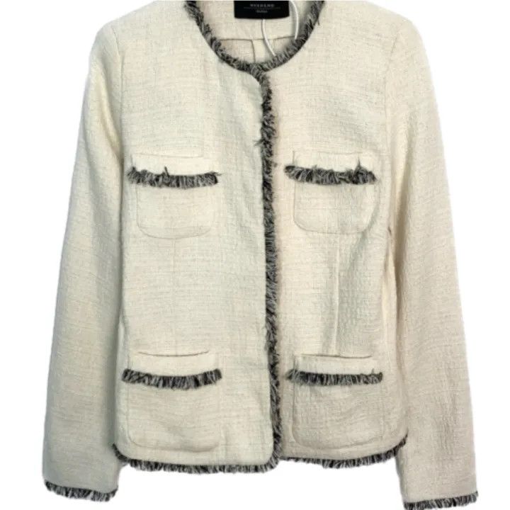 Max Mara Maxmara Women's Fringe Trim Short Jacket 0079 Size L / US 10 / IT 46 - 1 Thumbnail