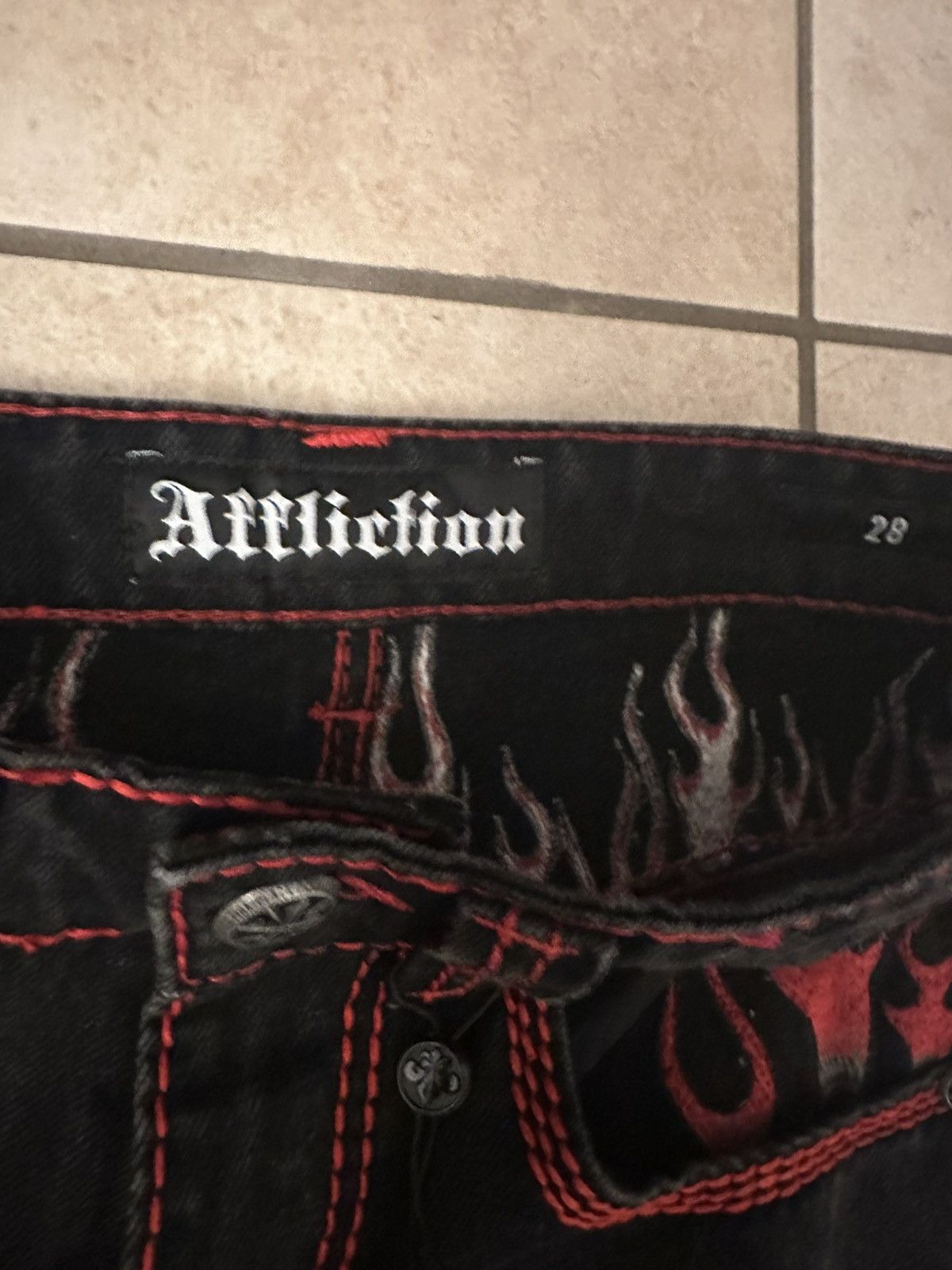 Affliction Affliction "Dante" Black Baggy Jeans - Red Contrast Stitch Size US 28 / EU 44 - 8 Thumbnail
