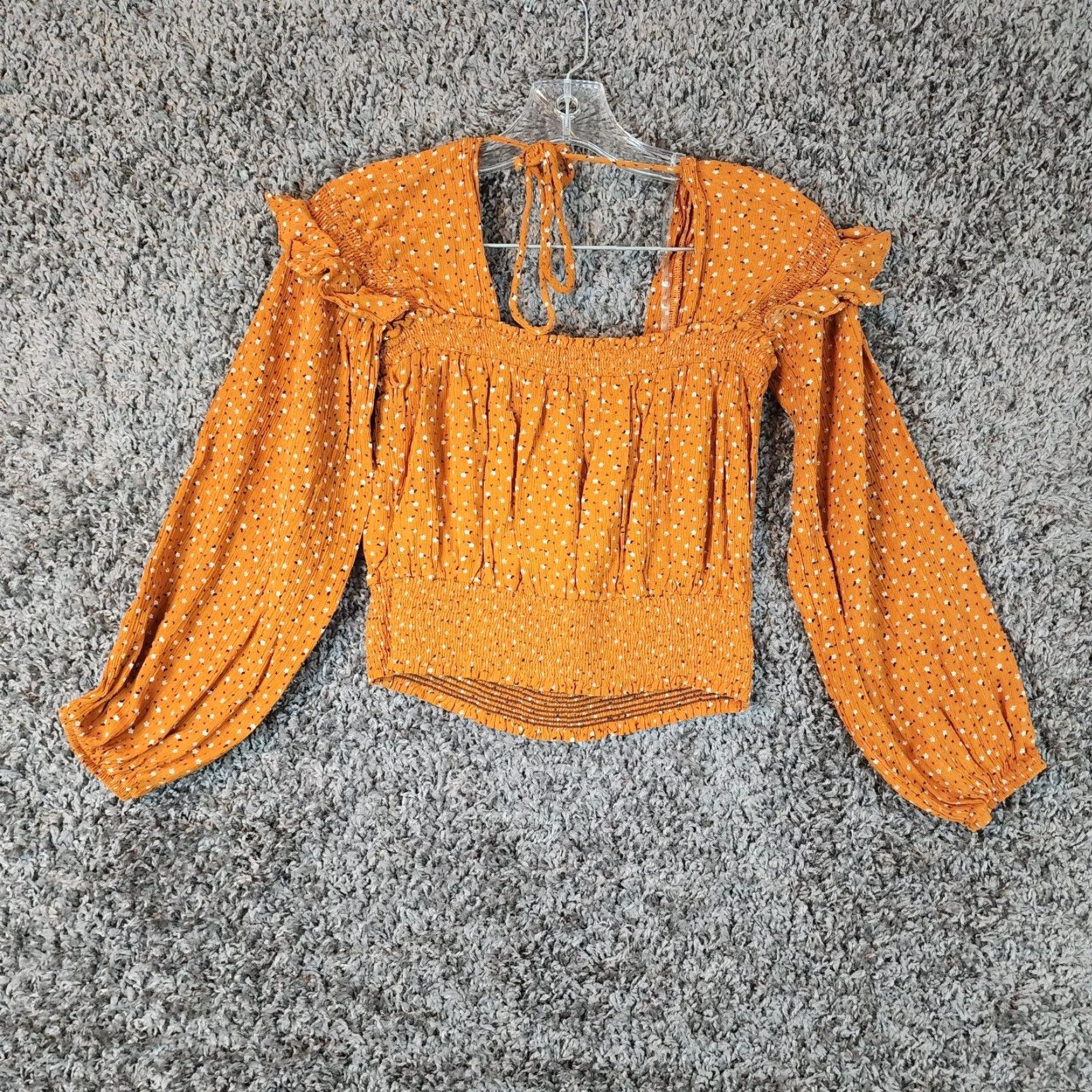 Vintage Böhme Womens Long Sleeve Crop Top Orange Floral XS Size XS / US 0-2 / IT 36-38 - 5 Thumbnail