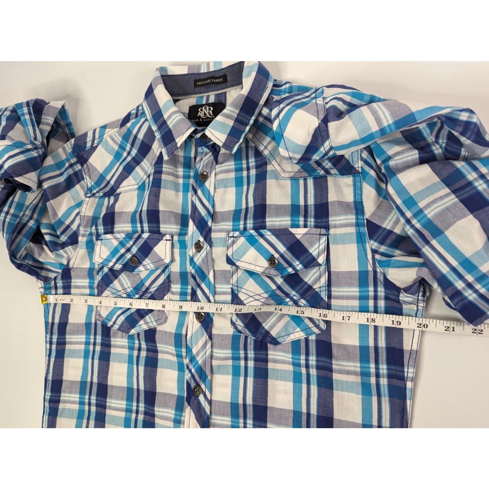 Vintage Rock & Republic Button-Up Long Sleeve Shirt Men's Small Blue Plaid Easy Care Fabric Cotton Blend Shirt Size US S / EU 44-46 / 1 - 7 Thumbnail