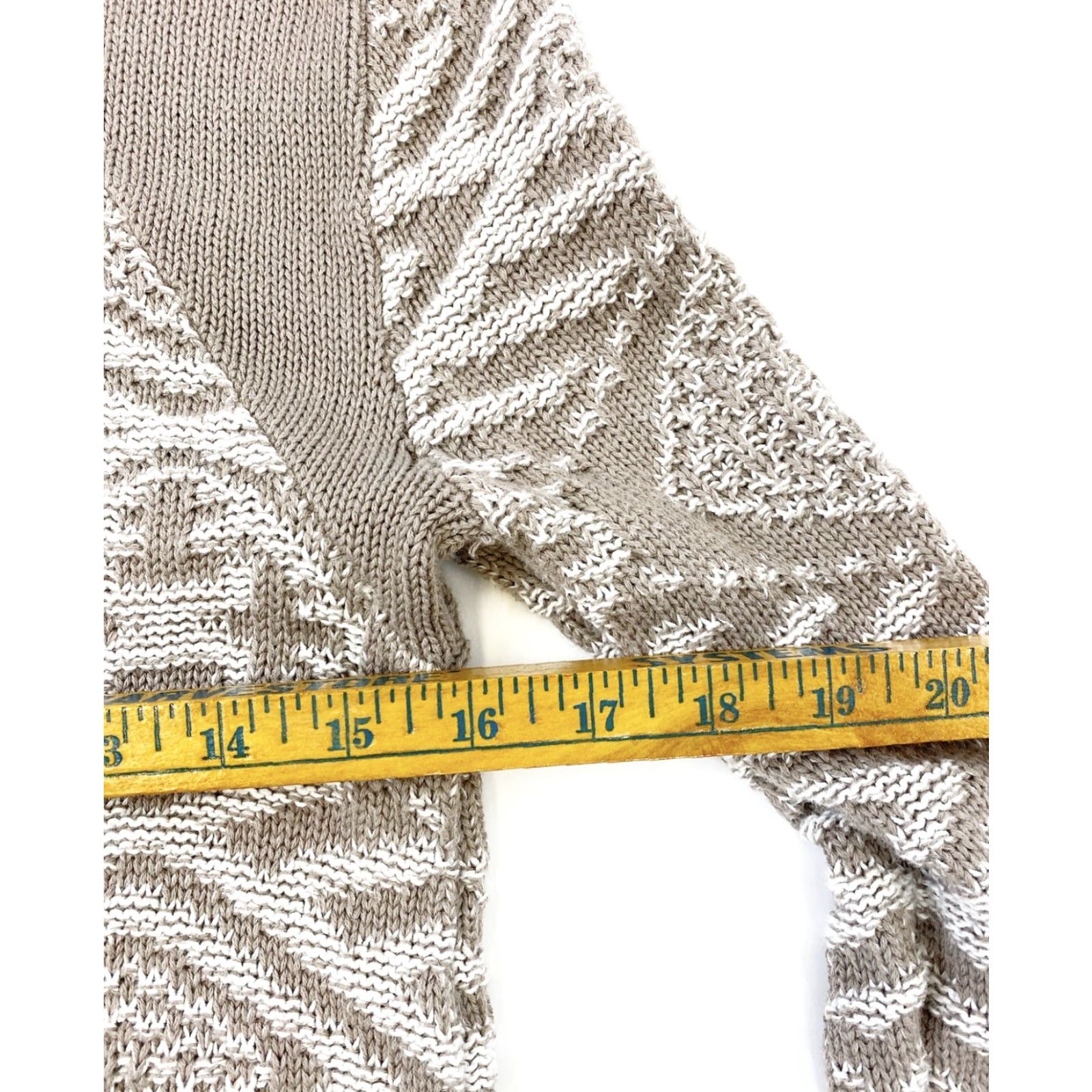 Vintage Sun & Shadow Sweater Womens Medium Tan White Knit Beige Pullover Tunic Size M / US 6-8 / IT 42-44 - 3 Thumbnail