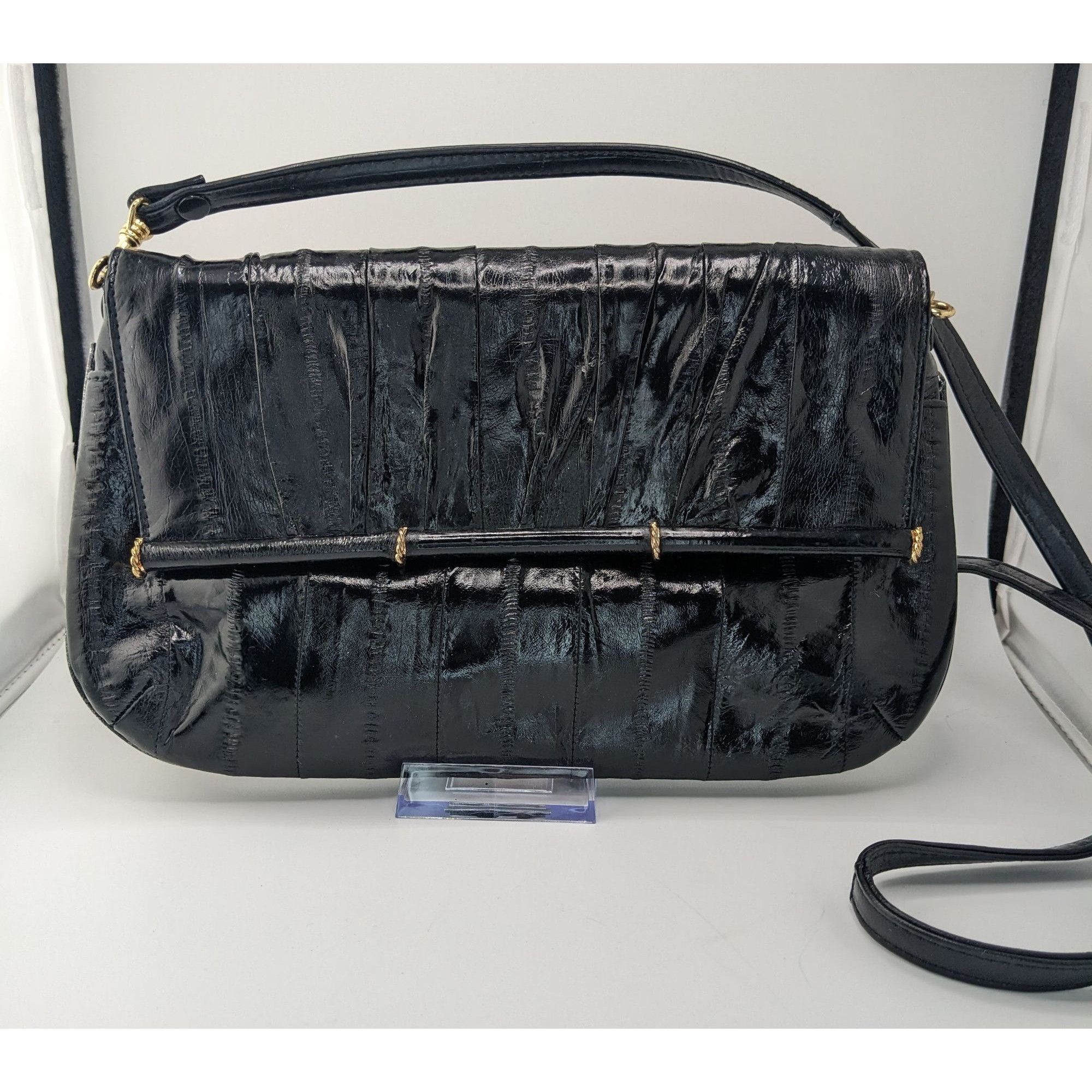 Other Vintage 80s Black Eel Skin Shoulder Bag With Gold Accents Ma Size ONE SIZE - 7 Thumbnail