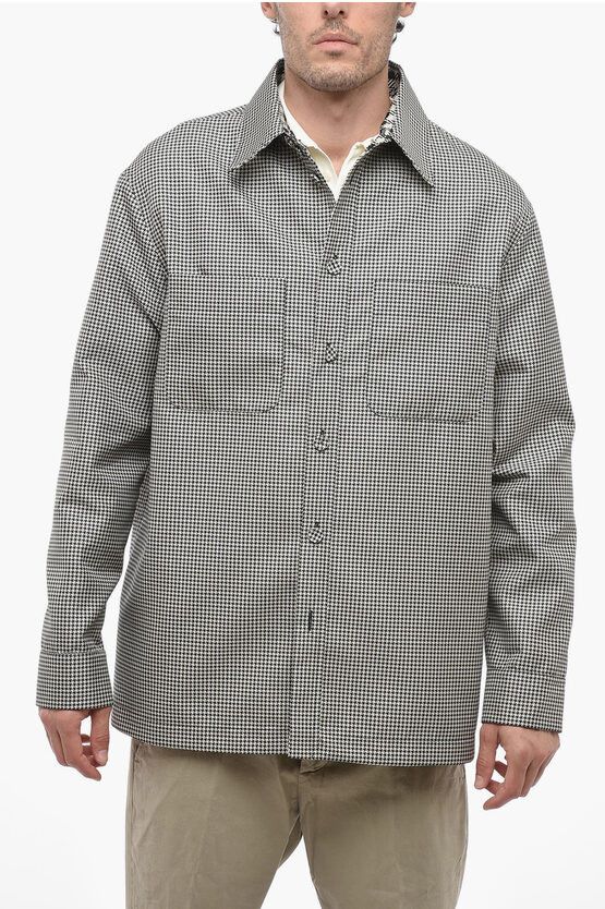 image of Fendi Houndstooth Patterned Reversible Trenchcoat in Grey, Men's (Size Large)