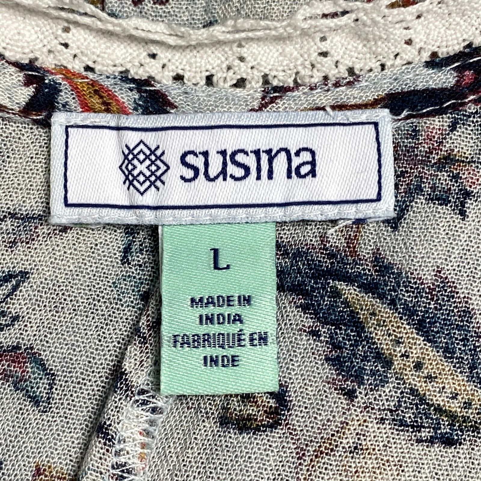 Other Susina Nordstrom Gray Floral Keyhole Peasant Shirt Large Size L / US 10 / IT 46 - 4 Thumbnail