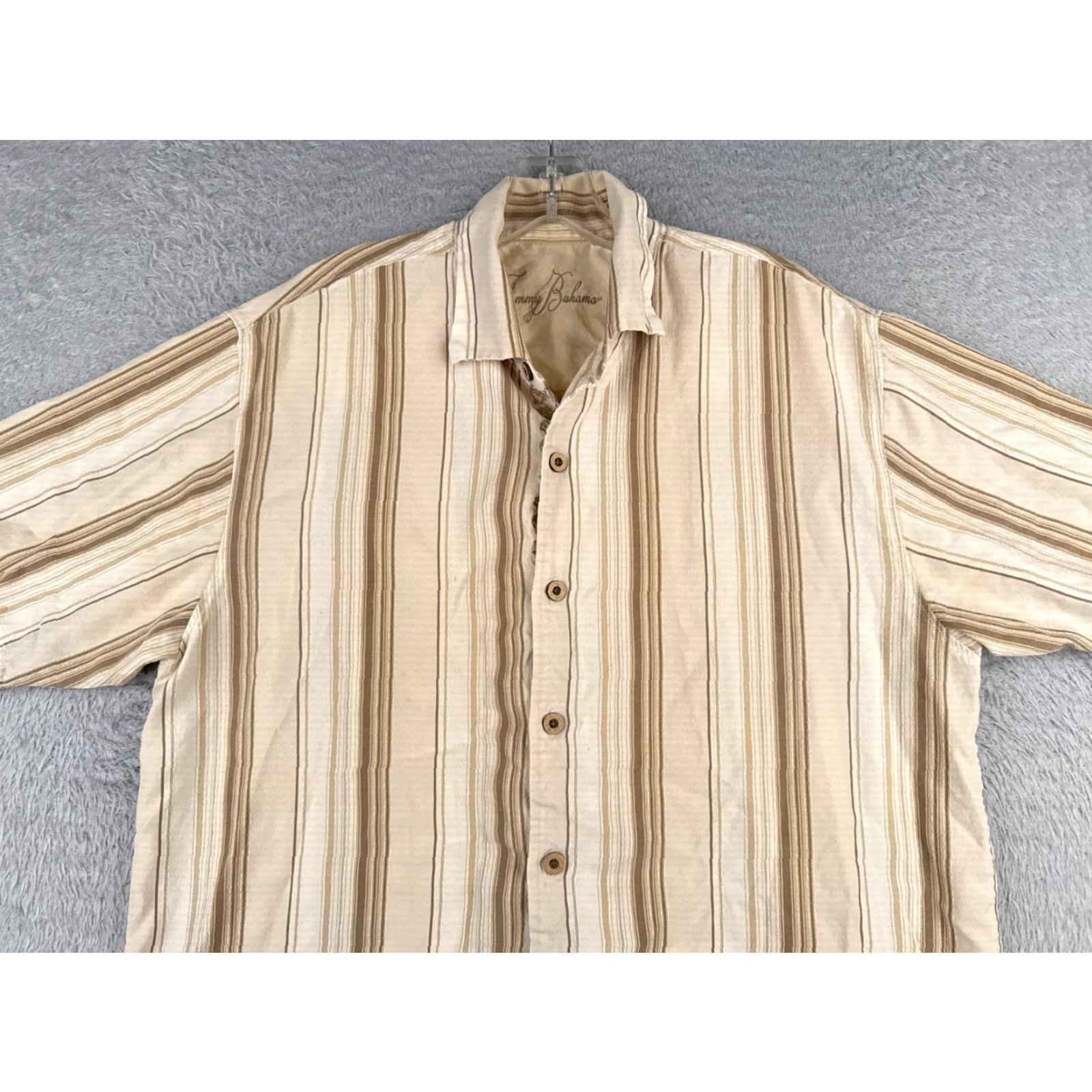 Tommy Bahama Tommy Bahama Shirt Men Large Brown Beige Stripe 100% Tencel Short Sleeve 90s Size US L / EU 52-54 / 3 - 4 Thumbnail