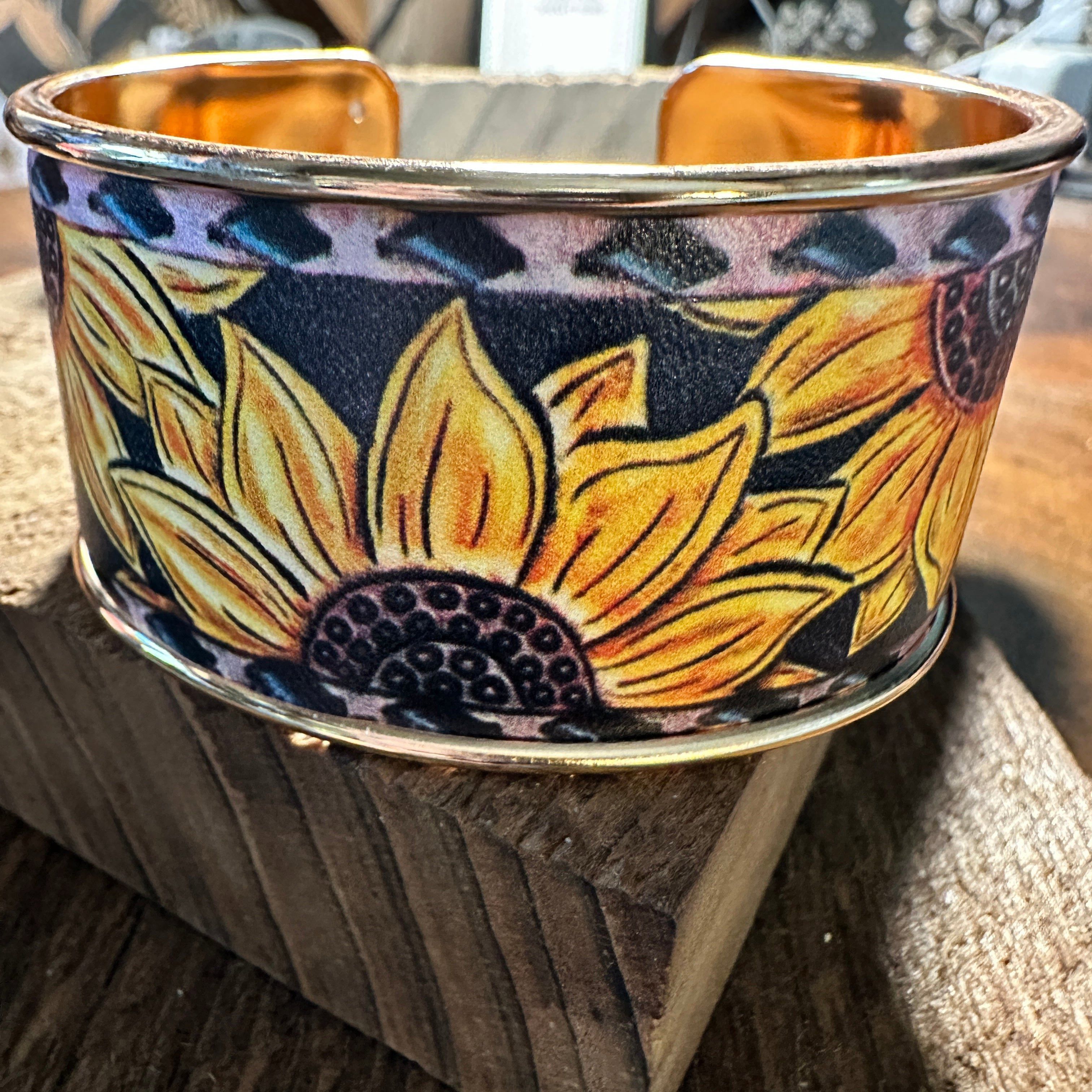 Other Boho Western Chic Sunflowers Wide Cuff Bangle Bracelet, Flor Size ONE SIZE - 1 Thumbnail