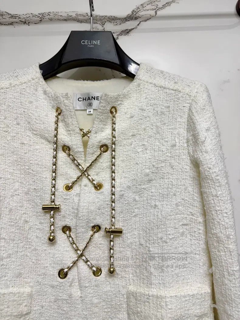 Chanel Chanel White chain tweed long sleeve dress Size XXS / US 00 / IT 34 - 2 Thumbnail