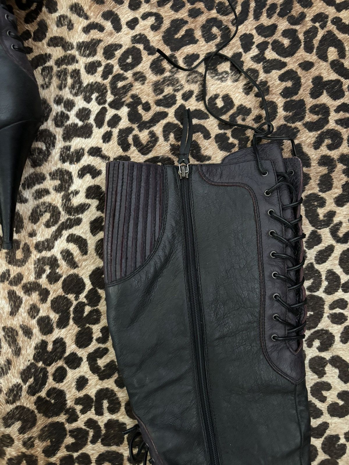 Miu Miu Thigh high miu miu high heel laced leather boots Size US 10 / IT 40 - 4 Thumbnail
