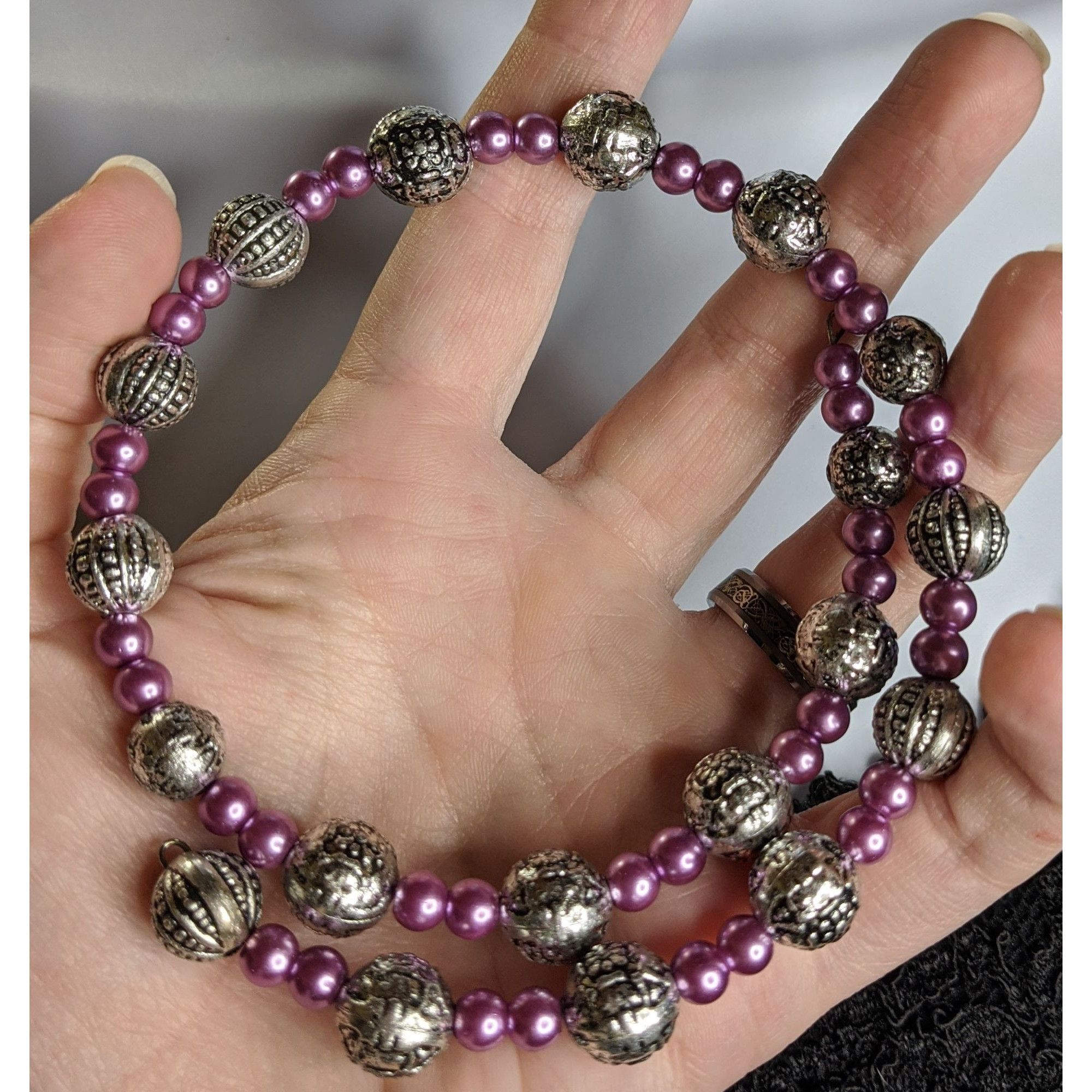 Other Memory Wire Purple Faux Pearl & Silver-Tone Beaded Adjustabl Size ONE SIZE - 2 Thumbnail