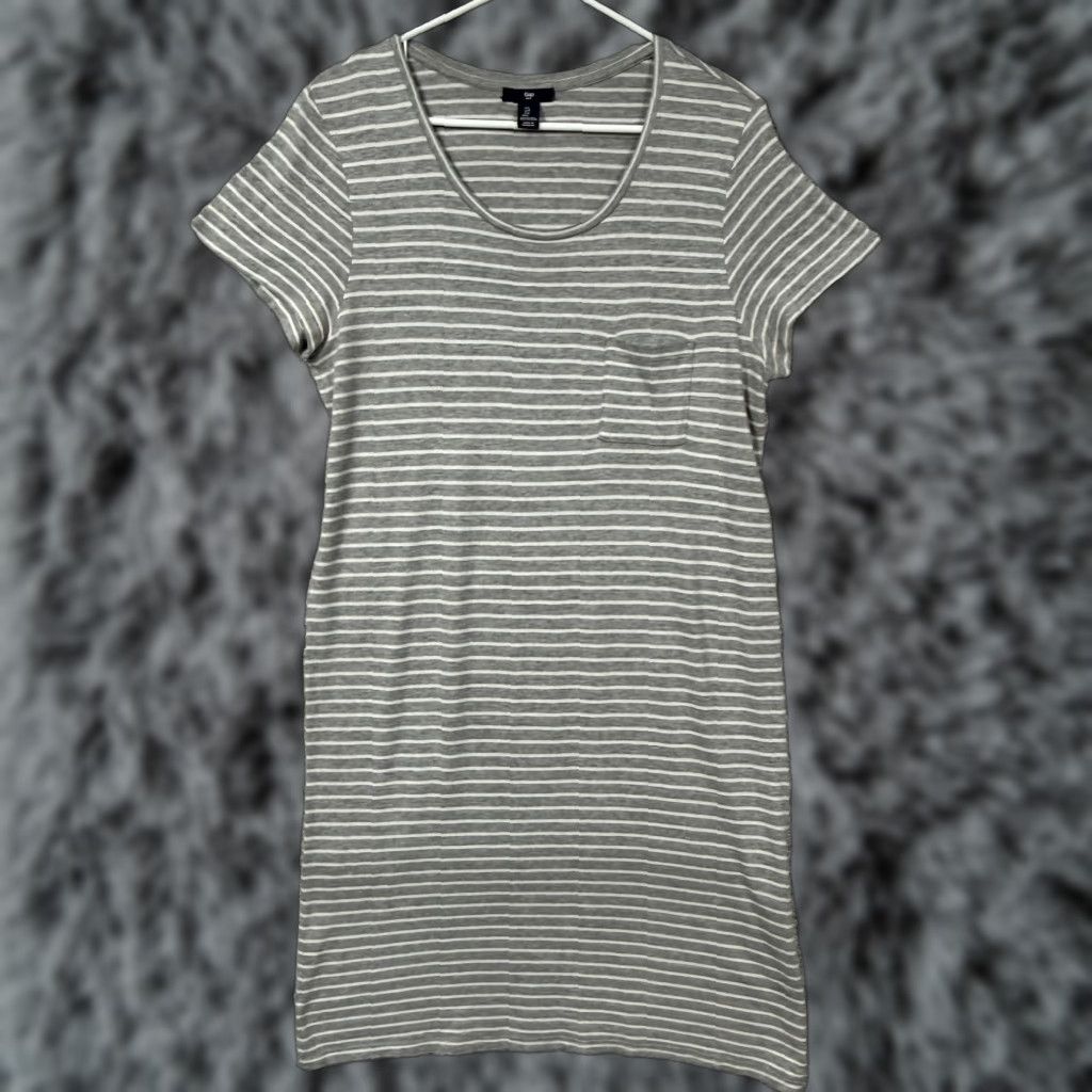 Gap Gap T-Shirt Dress L Gray White Stripe Scoop Neck Midi Jersey Minimal Athleisure Size L / US 10 / IT 46 - 1 Thumbnail