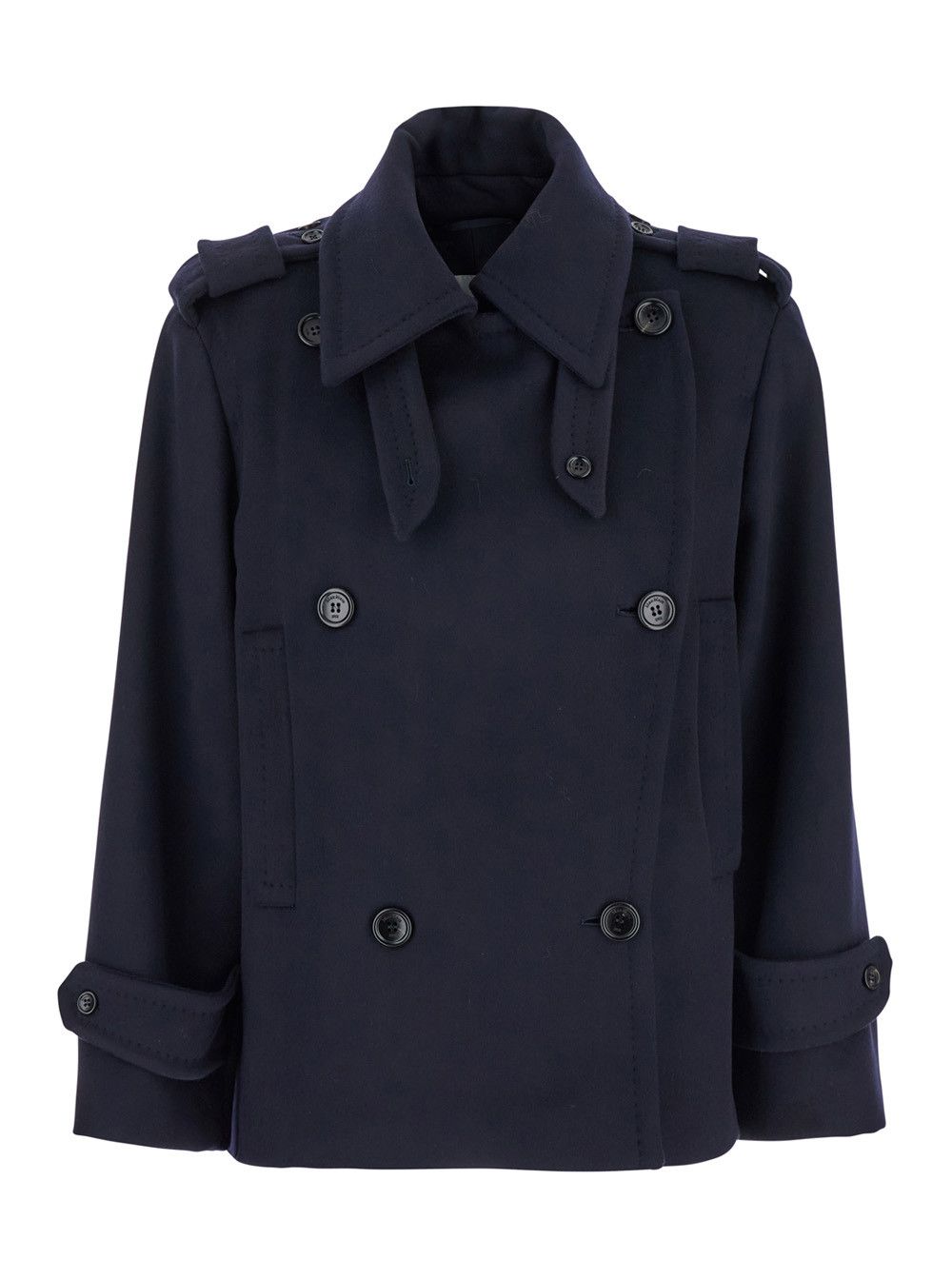 Max Mara 'Laveno' Blue Double Breasted Jacket with Wide Pointed Lapels in Virgin Wool Blend Woman Size M / US 6-8 / IT 42-44 - 1 Thumbnail