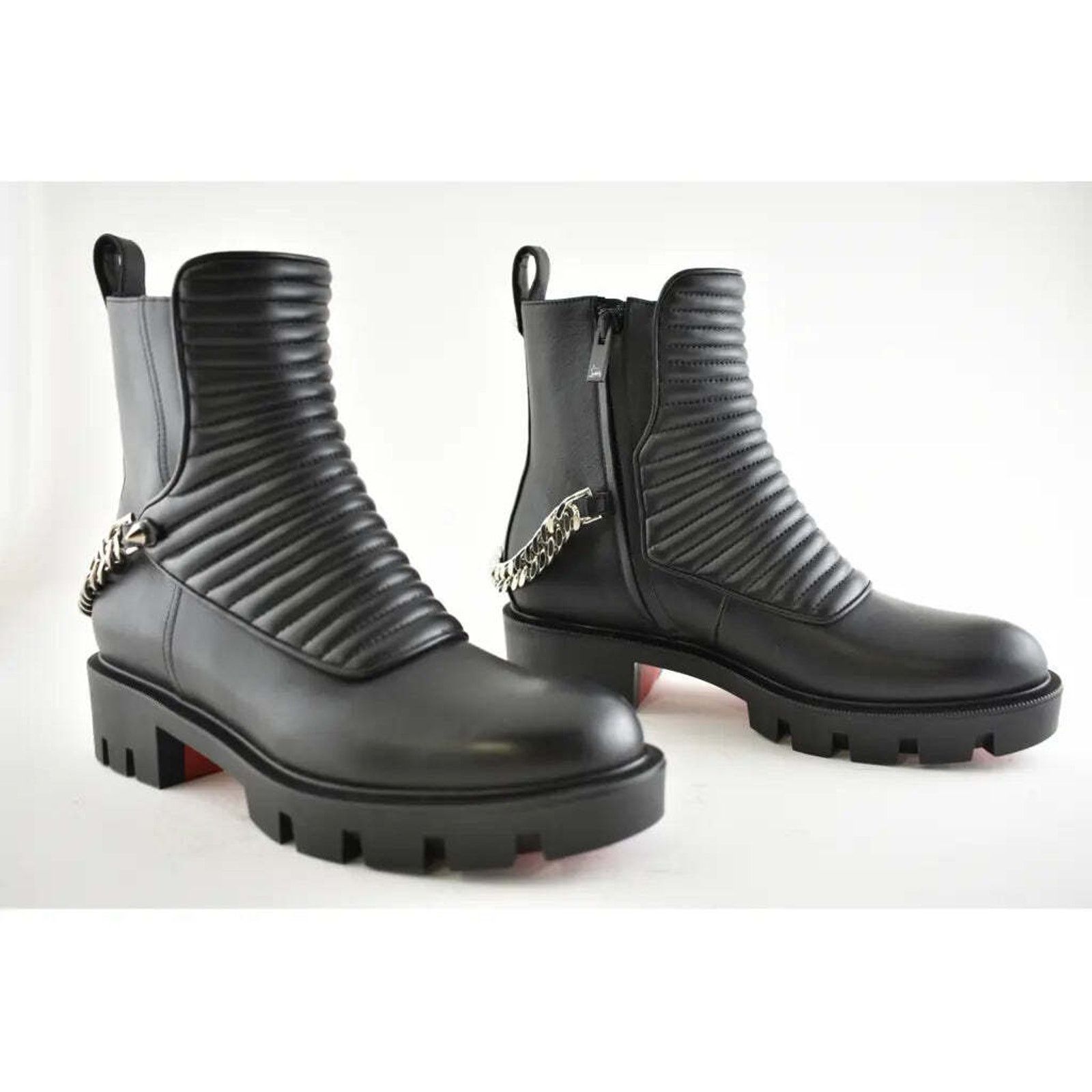 Christian Louboutin Christian Louboutin Maddic Max Flat Calf Black Silver Chain Size US 6 / IT 36 - 4 Thumbnail