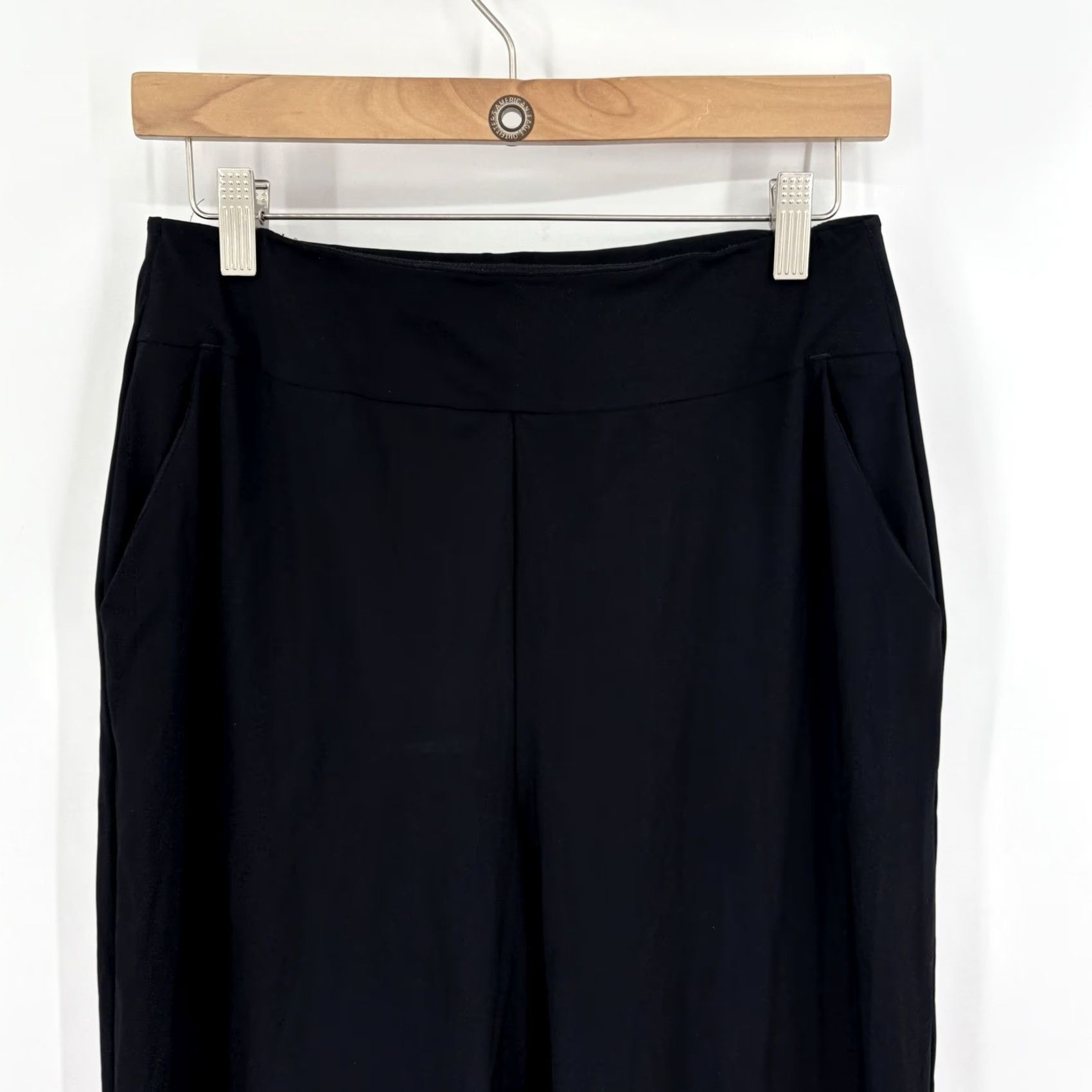 Vintage Aday Dress Pants Women M Straight High Rise Comfort Tech Office Pants Black Nylon Spandex Crepe Stretch Size 32" / US 10 / IT 46 - 3 Thumbnail