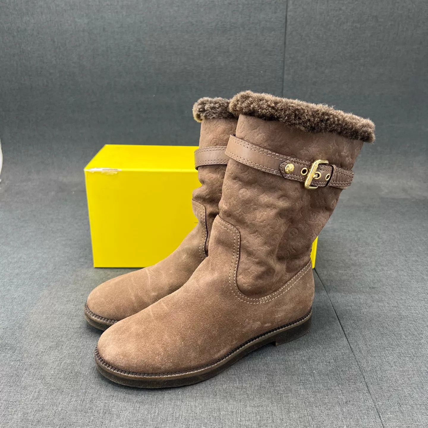Louis Vuitton LV Wool-Embossed Mid-Calf Boots 35.5 Worn Few Times w/Box Size US 5 / IT 35 - 1 Thumbnail