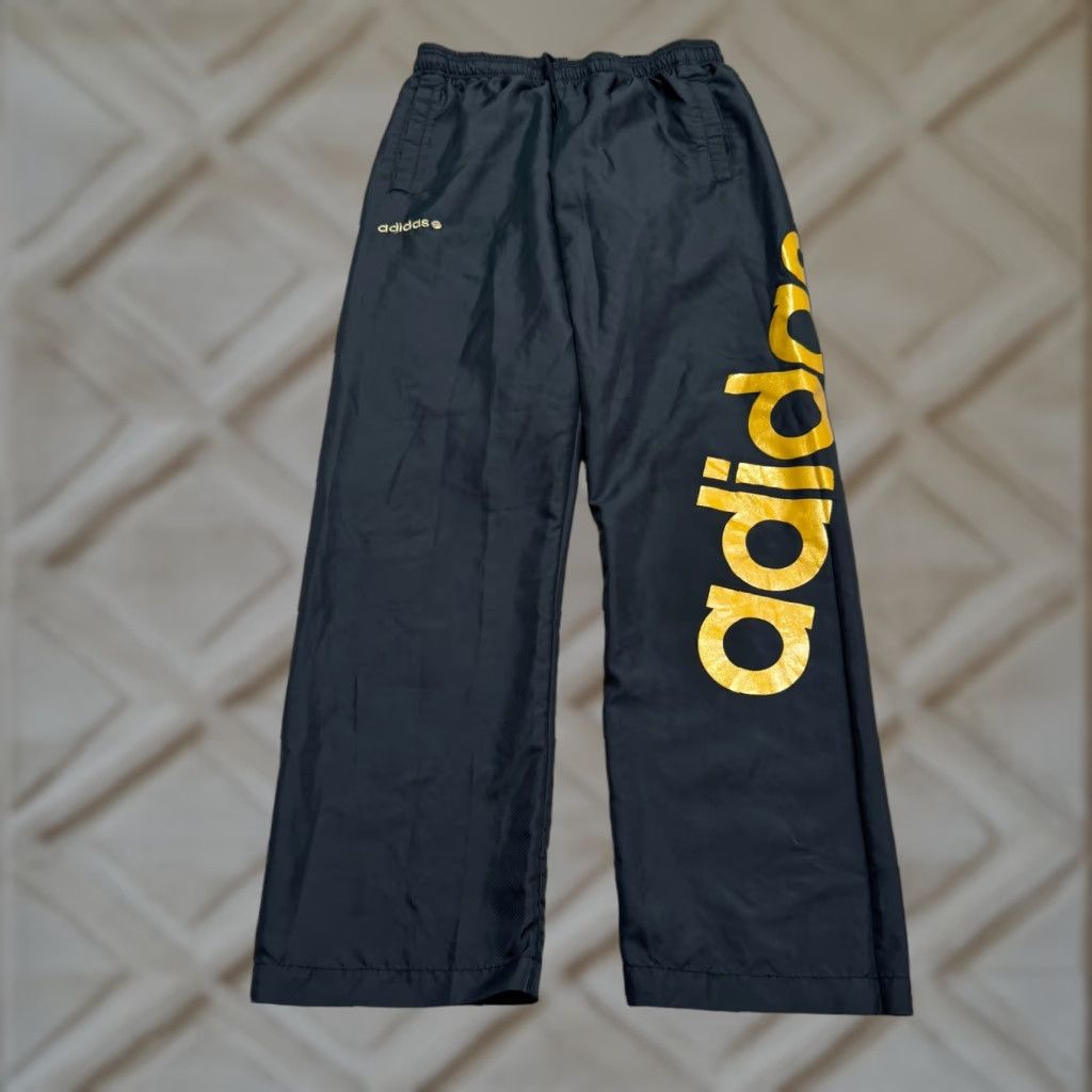 Adidas Adidas Neo Graphic Track Pants Mens Medium Black Gold Lightweight Activewear Size US 31 - 1 Thumbnail