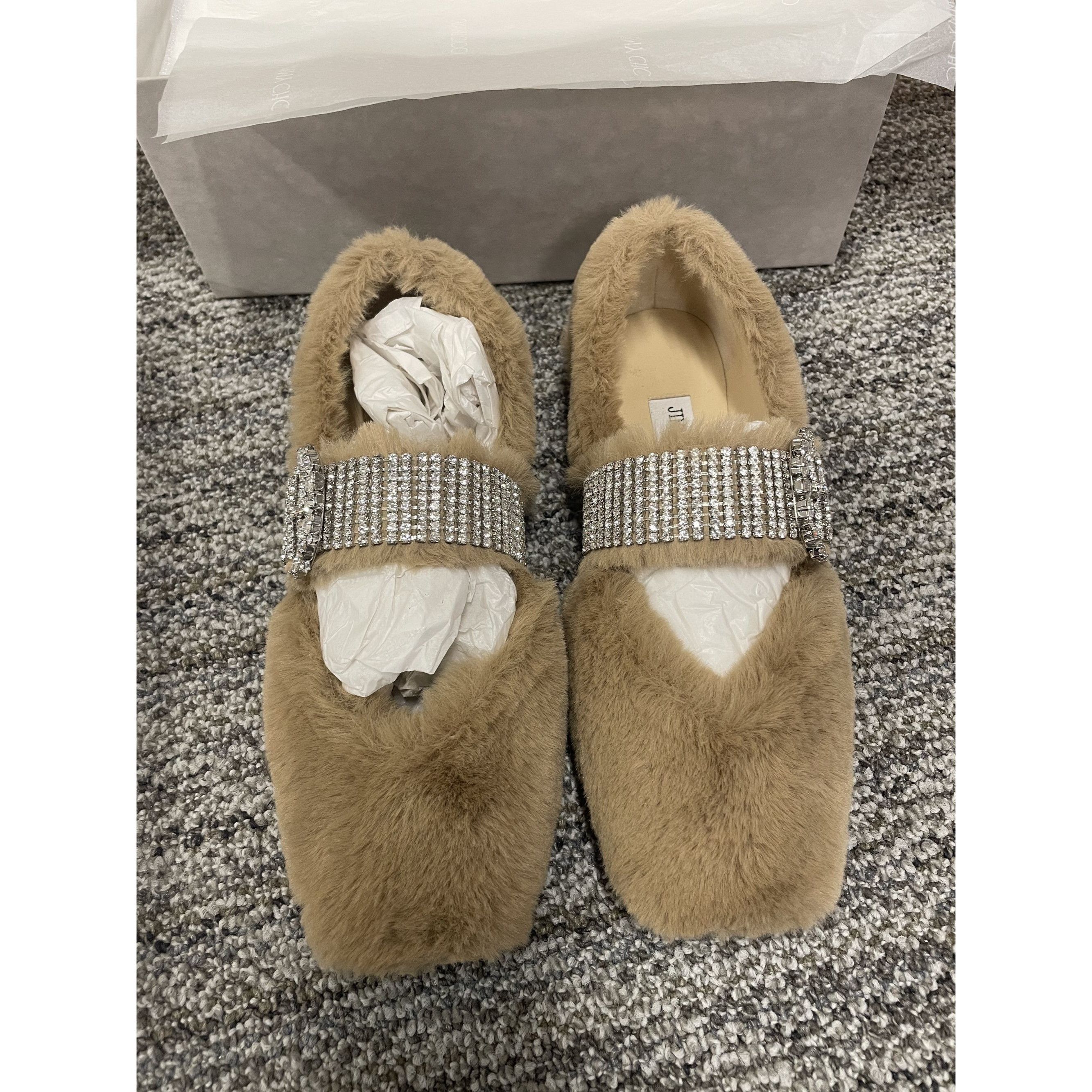 Jimmy Choo Jimmy Choo Faux Fur & Rhinestone Embellished Flats Size 37 B Size US 7 / IT 37 - 1 Thumbnail