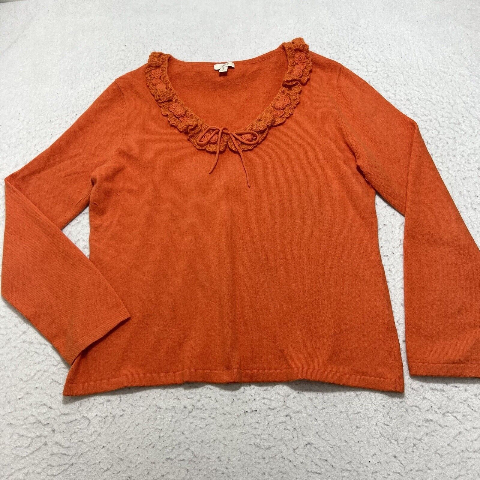 J. Jill J. Jill Angora Rabbit Hair Blend V-Neck Lace Orange Sweater Size M / US 6-8 / IT 42-44 - 1 Thumbnail