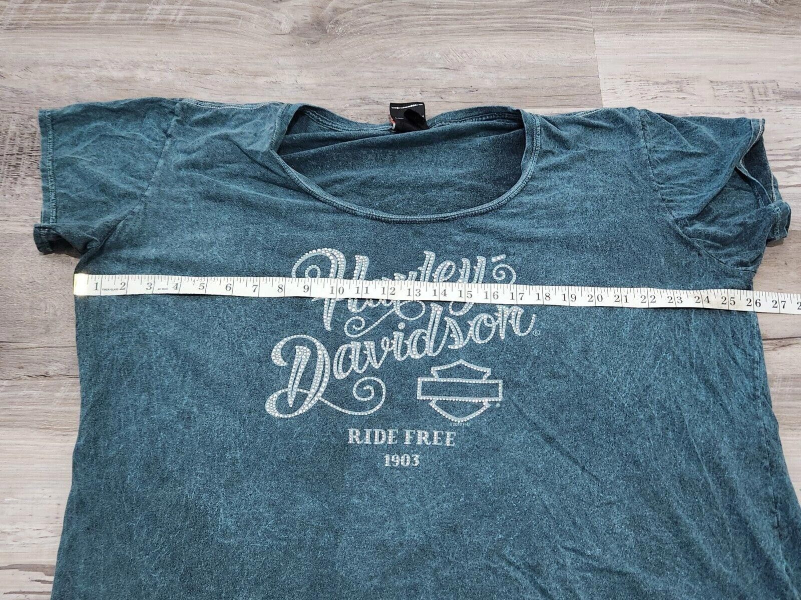 Designer Harley Davidson Shirt 2x Plus Blue Heathered Rhinestones Size ONE SIZE - 5 Thumbnail