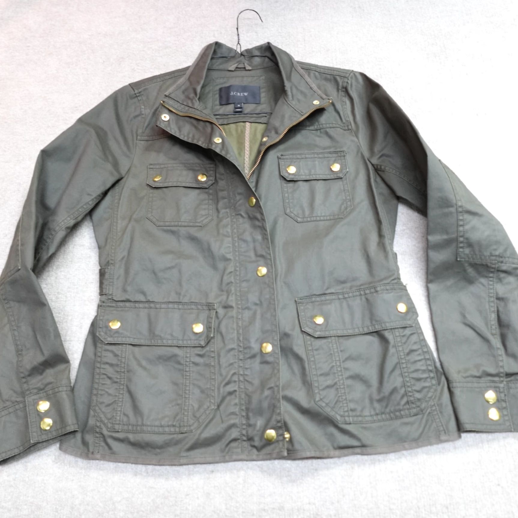 J.Crew J.CREW Women's Field Jacket M Green Storm Canvas Wool Waxed Military Coat Black? Size M / US 6-8 / IT 42-44 - 2 Thumbnail