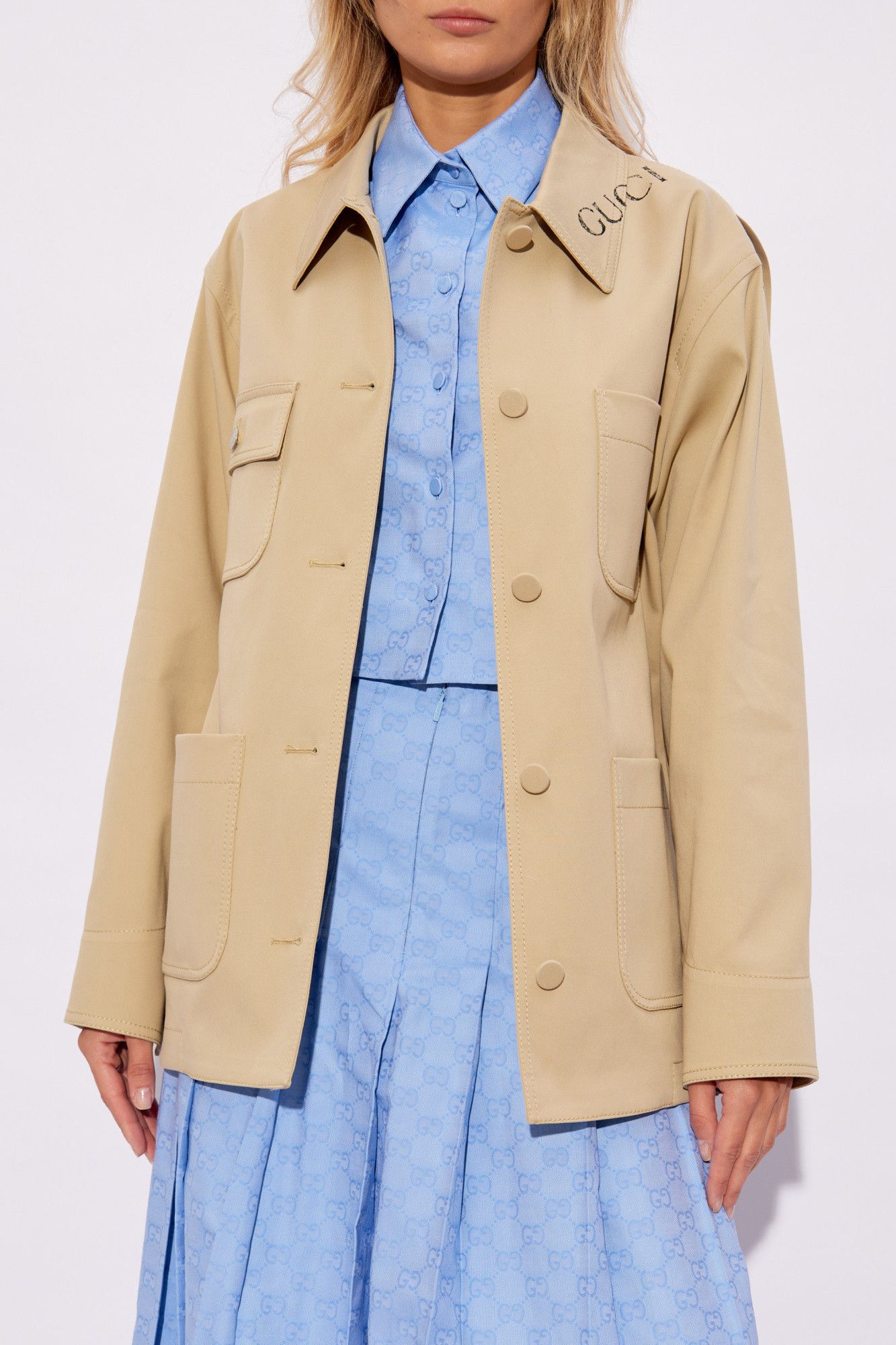 Gucci o1la5ras0526 Cotton Stretch Garbadine Jacket in Beige Size M / US 6-8 / IT 42-44 - 3 Thumbnail