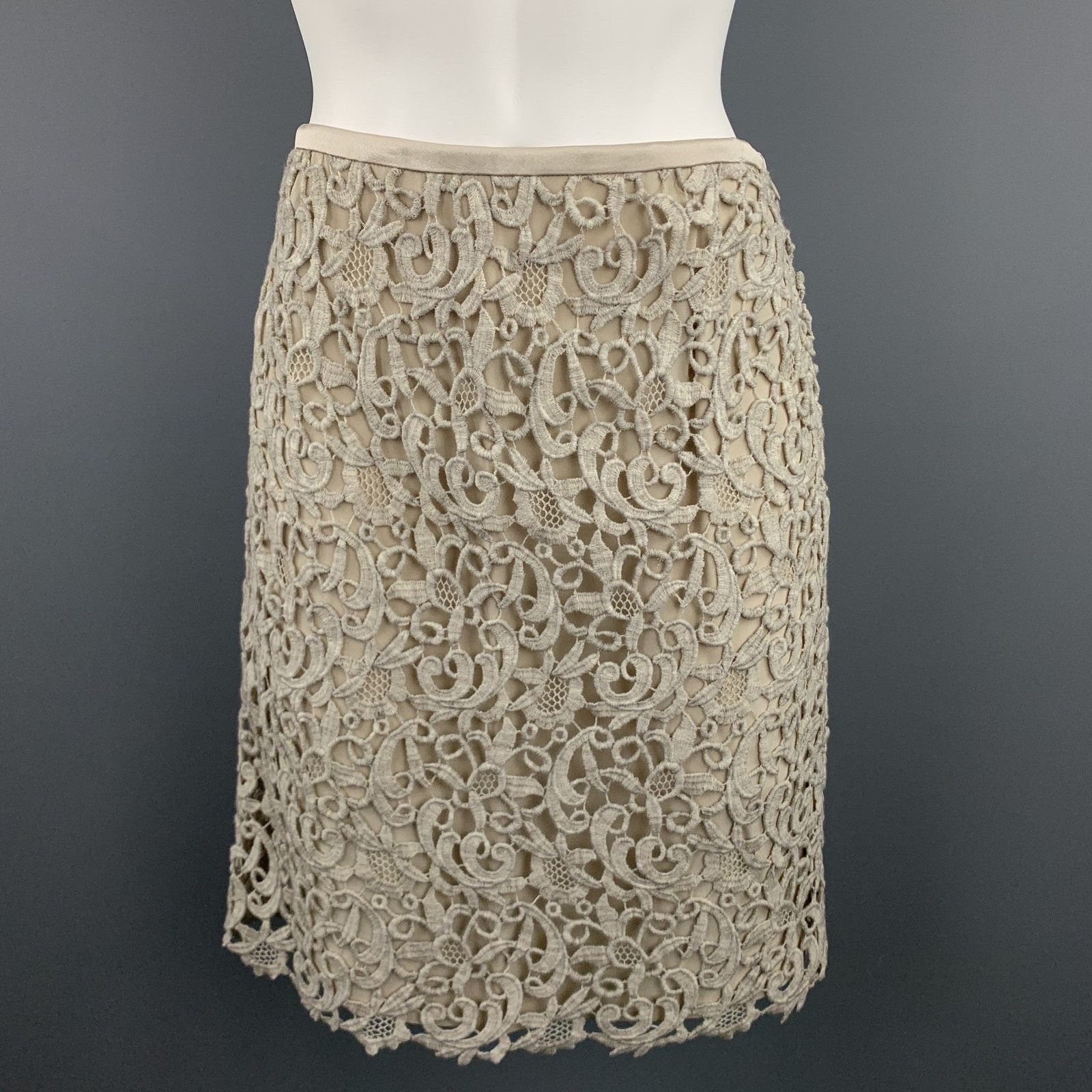 Escada ESCADA Size 8 Taupe Wool Blend Lace A Line Skirt Size 30" / US 8 / IT 44 - 1 Thumbnail