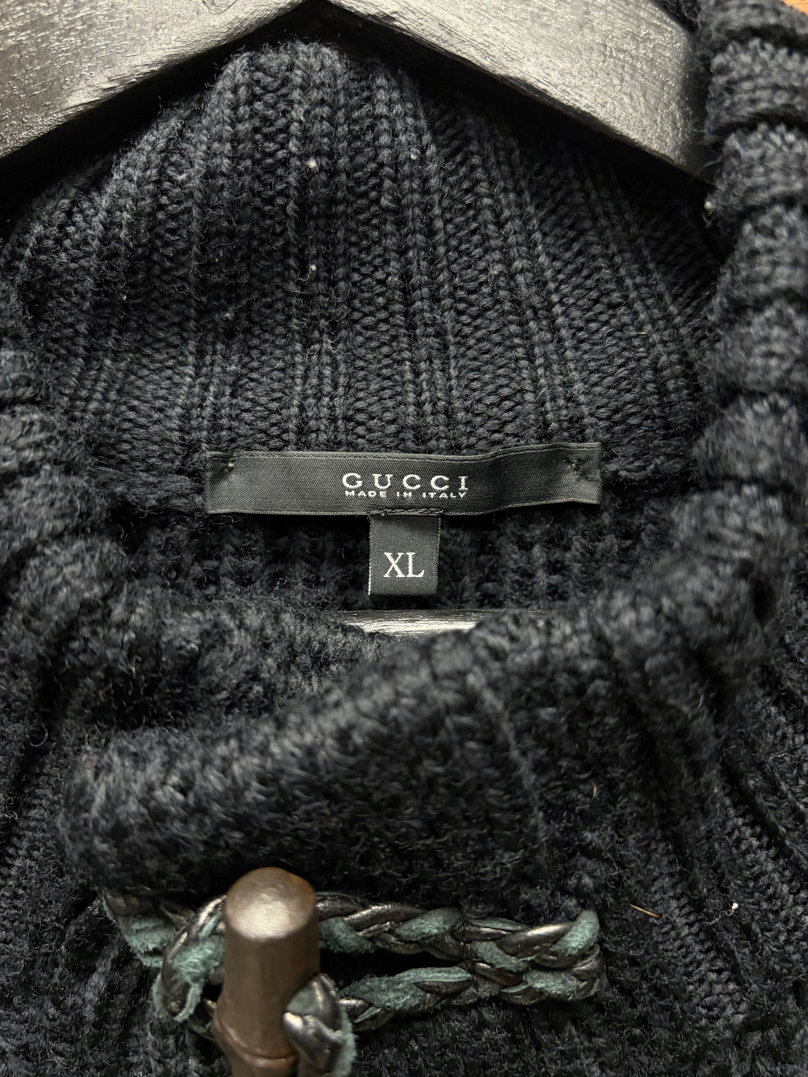 Gucci Vintage Gucci Genuine Bamboo Toggle Merino Wool Black Wool Knit Cardigan Size US XL / EU 56 / 4 - 3 Thumbnail