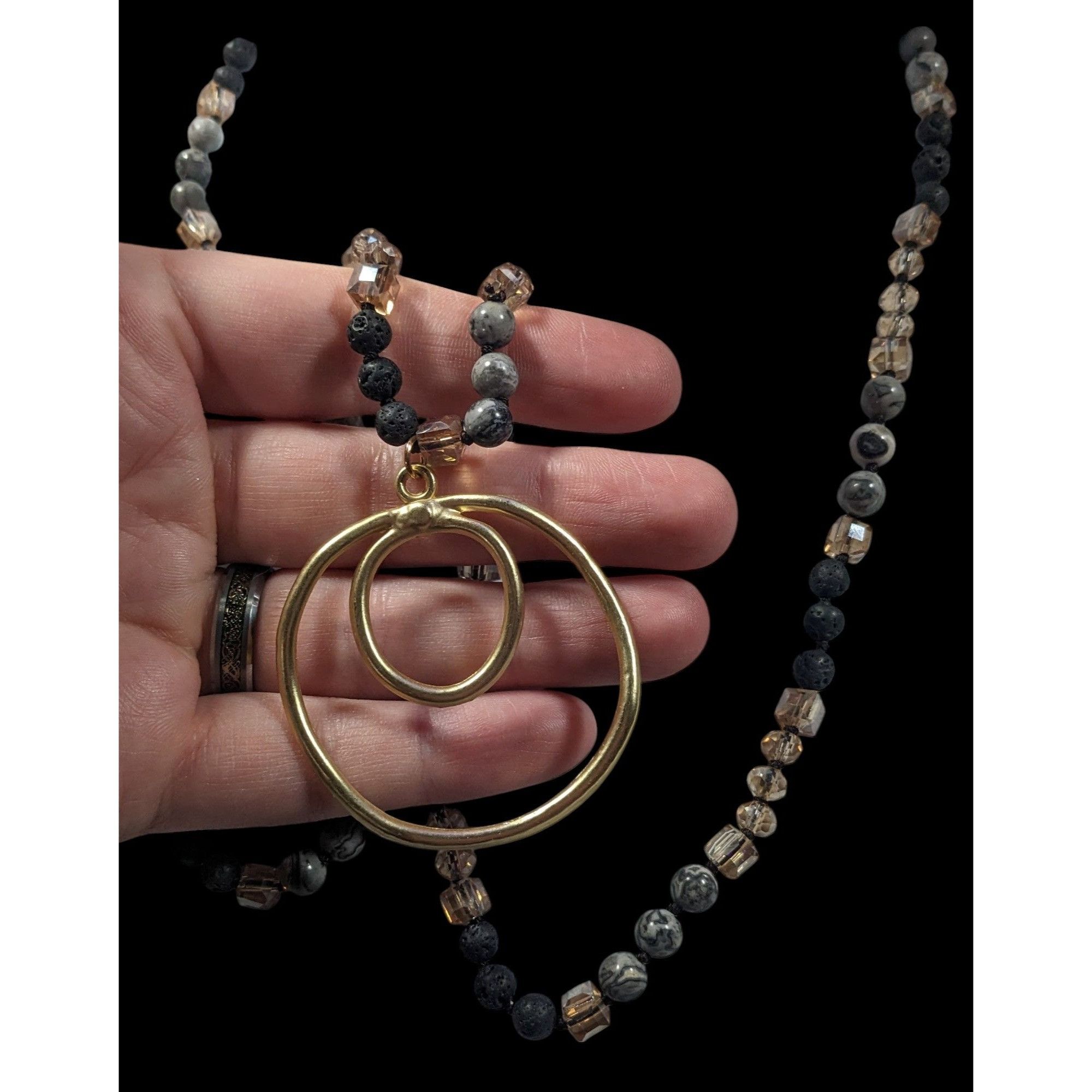 Other Bohemian Stone And Glass Beaded Necklace With Open Circle Go Size ONE SIZE - 6 Thumbnail