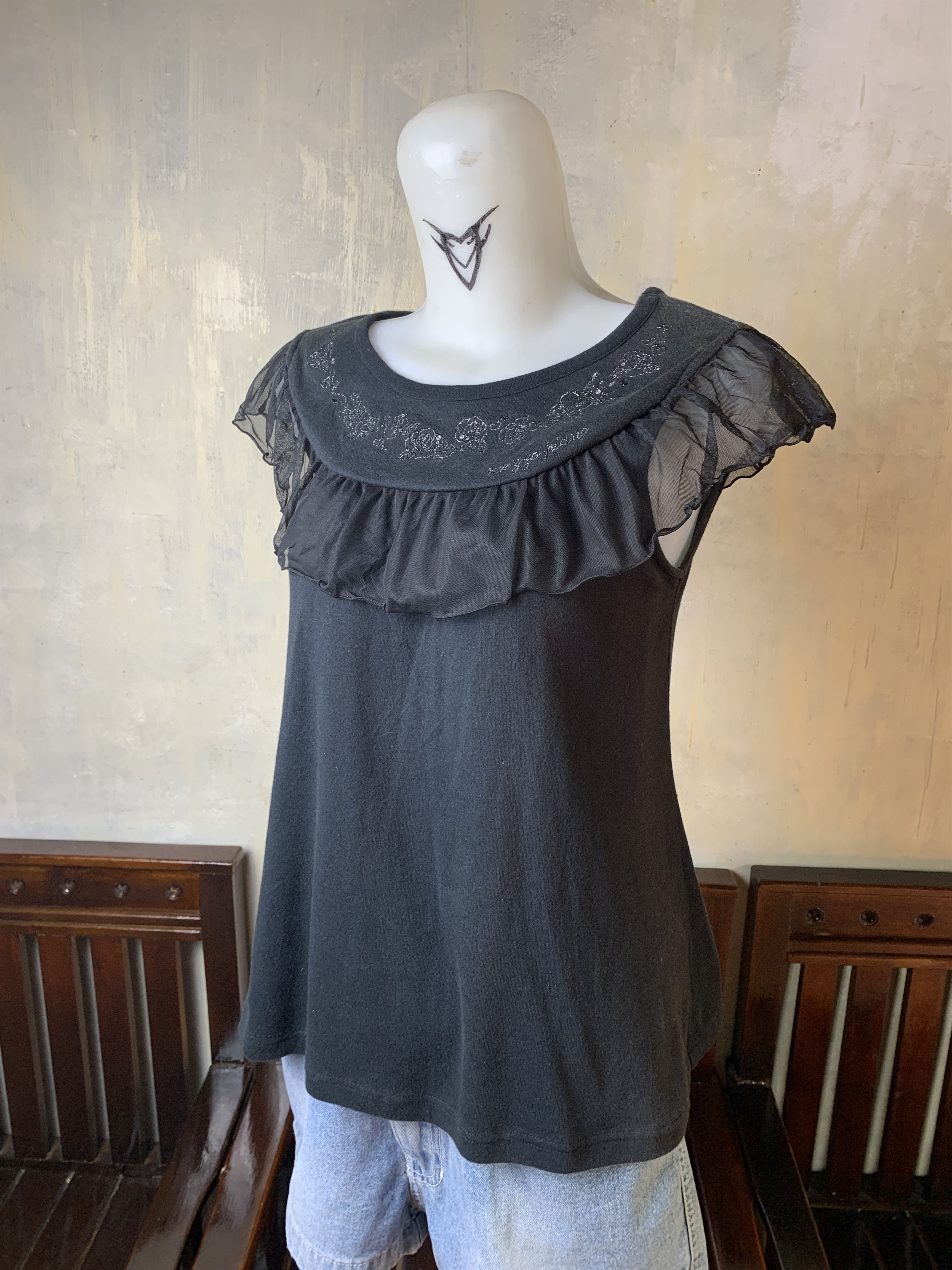 Other Mezzo Piano Black Ruffle Top (S) Size S / US 4 / IT 40 - 2 Thumbnail