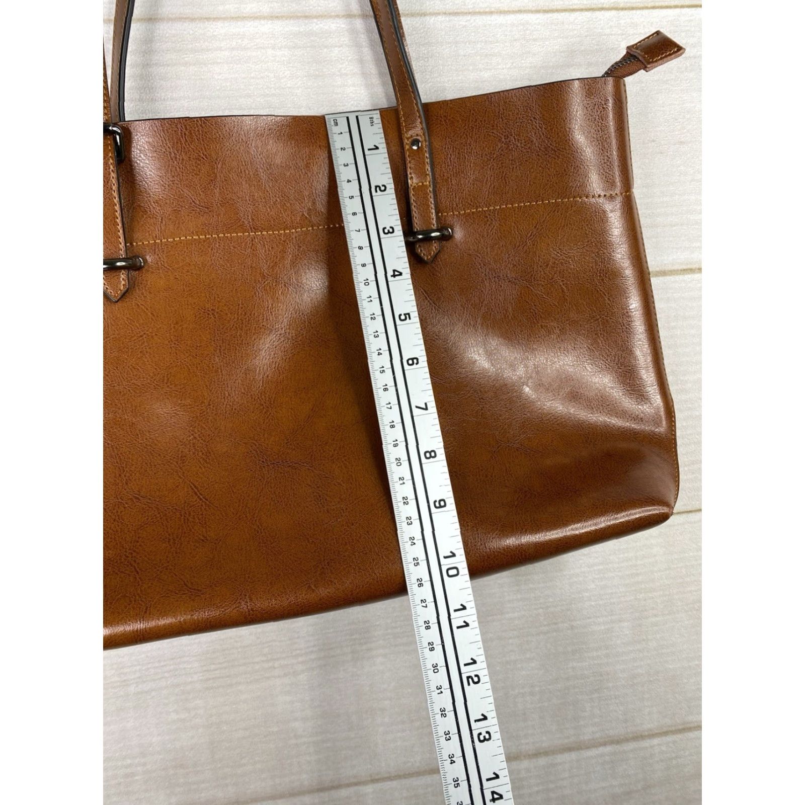 Doublet S-ZONE Leather Zip Tote Shoulder Bag Large Distressed Cognac Brown Double Straps Size ONE SIZE - 7 Thumbnail