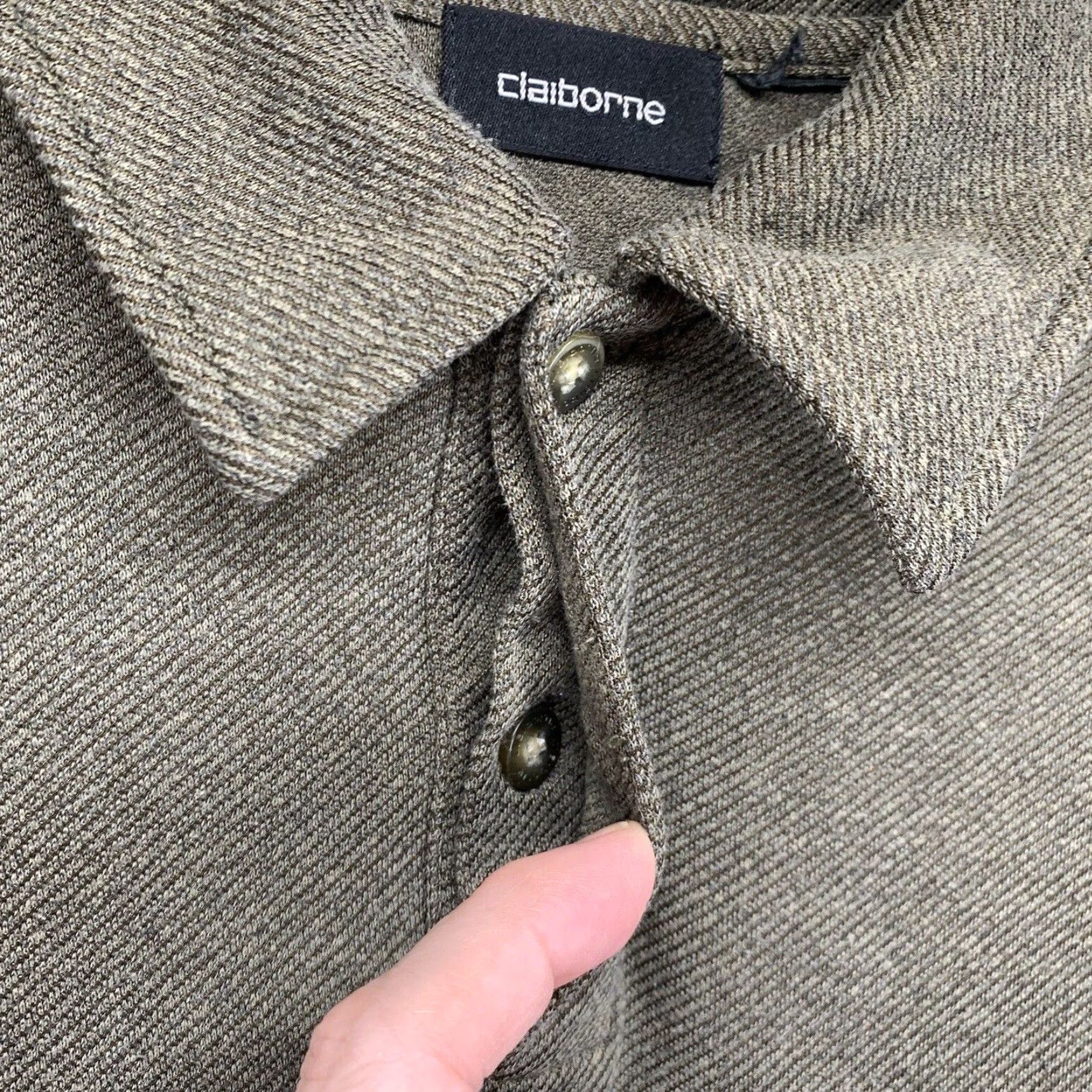 Liz Claiborne VINTAGE Claiborne Men’s Henley Shirt Long Sleeve Cotton Knit Olive Green Large Casual All Seasons Size US L / EU 52-54 / 3 - 6 Thumbnail