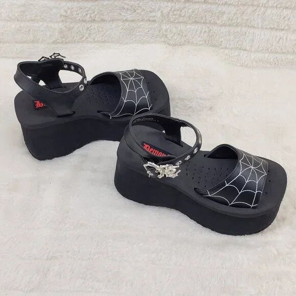 Other Funn Platform Goth Spider Web Sandals Ankle Strap Wedge Shoe Size US 8 / IT 38 - 4 Thumbnail